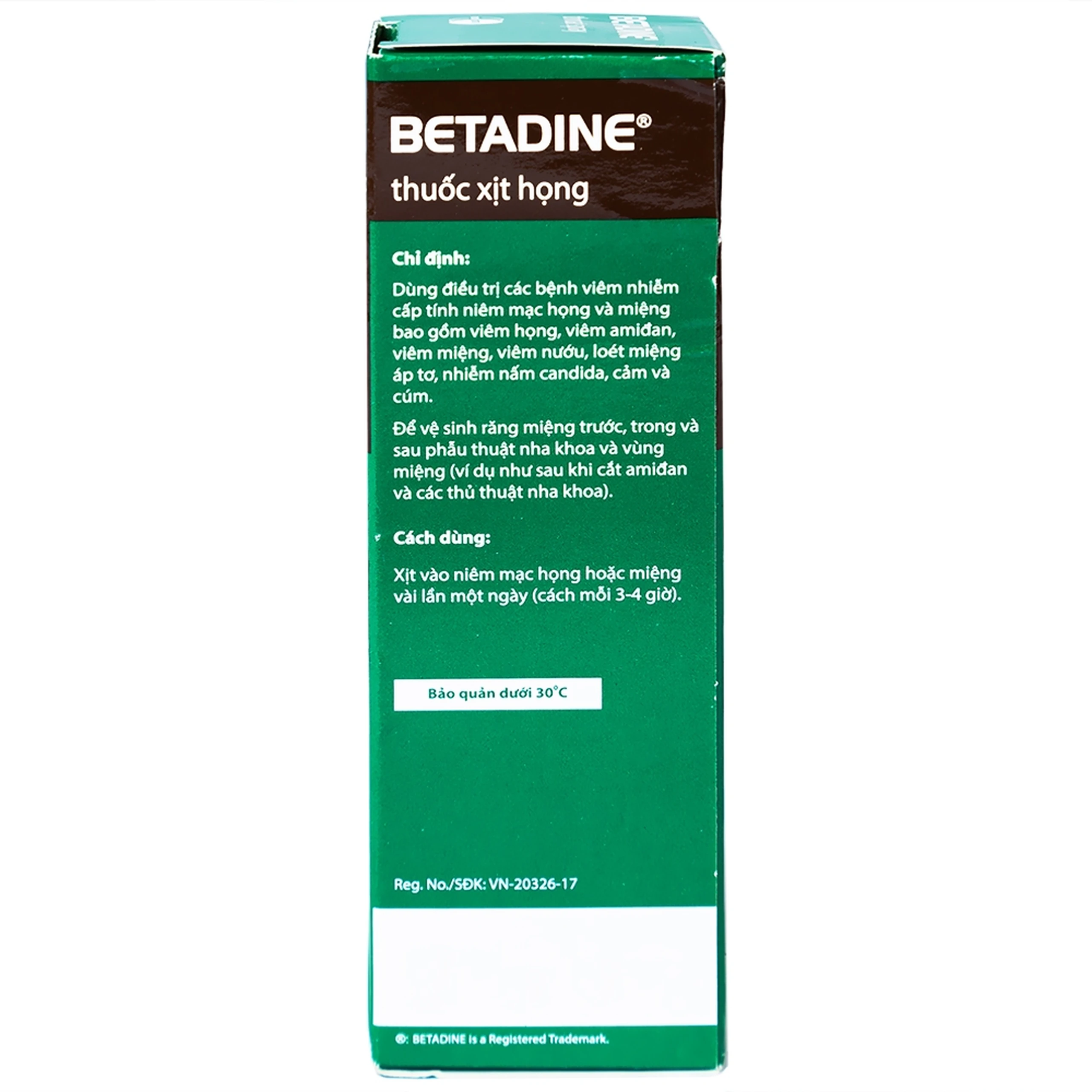 Thuốc xịt họng Betadine Throat Spray điều trị bệnh nhiễm trùng cấp tính niêm mạc miệng, họng (50ml)