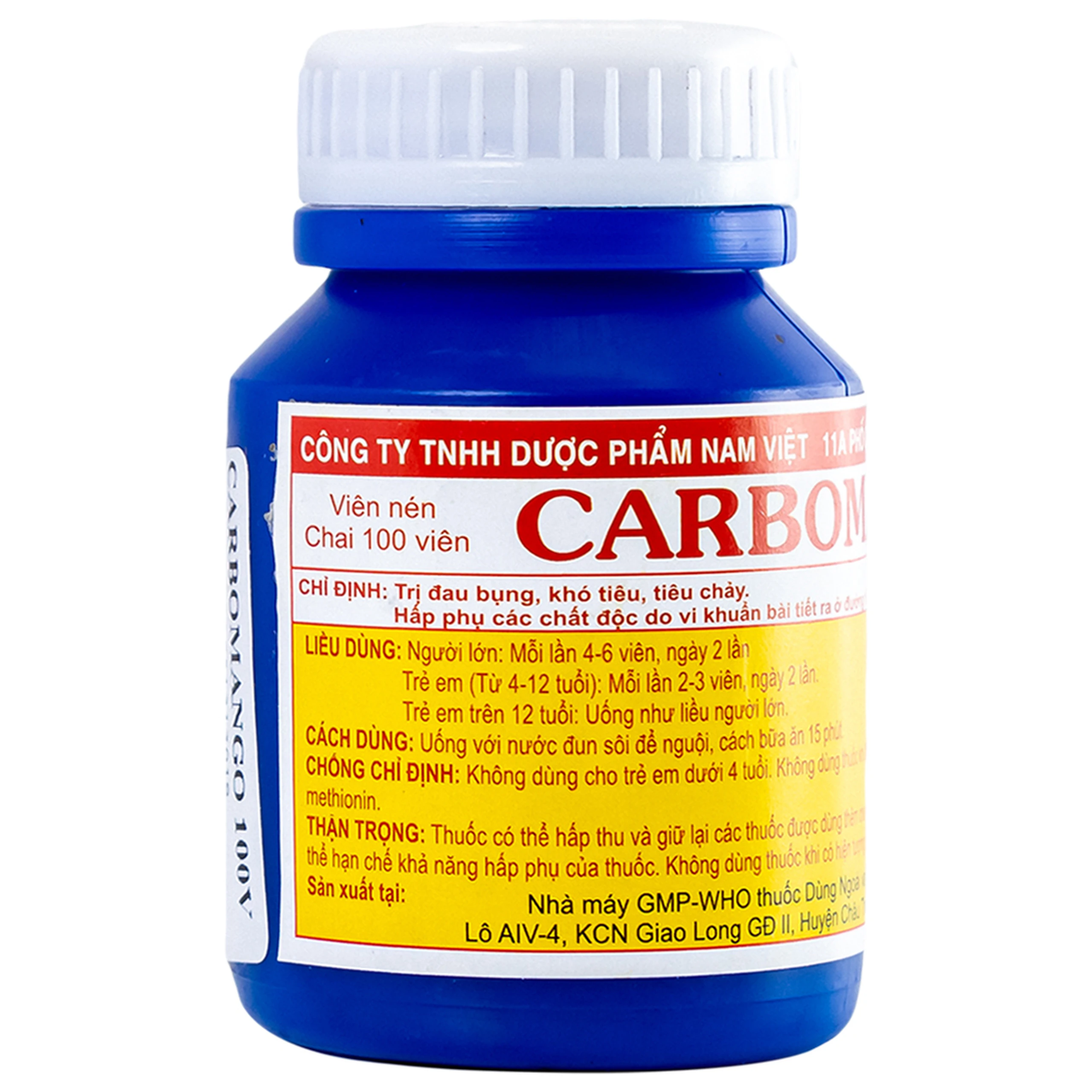 Thuốc Carbomango Nam Việt điều trị đau bụng, khó tiêu, tiêu chảy (100 viên)