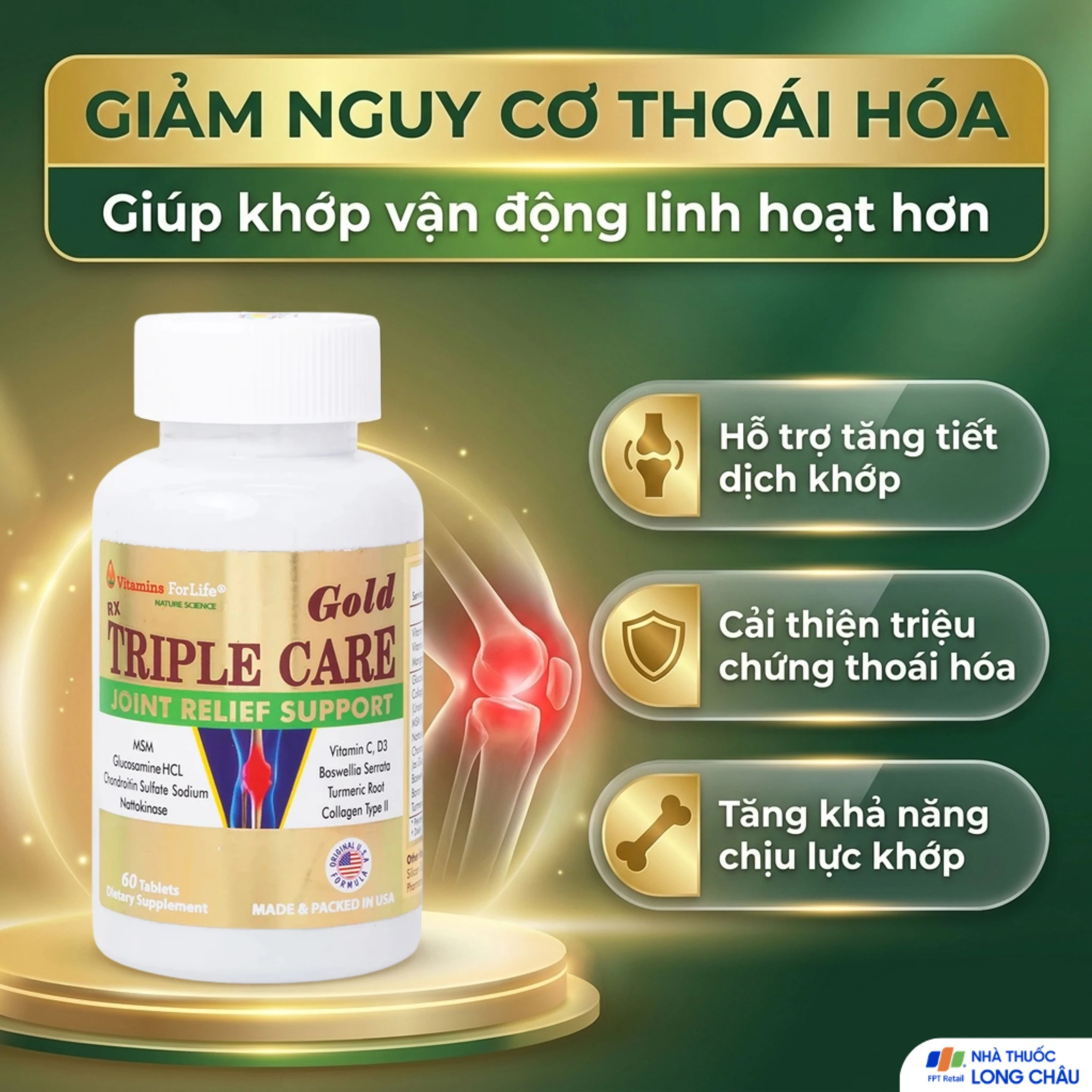 Viên uống giúp tăng tiết dịch khớp, giảm thoái hóa khớp Triple Care Gold Vitamins For Life (60 viên) 4