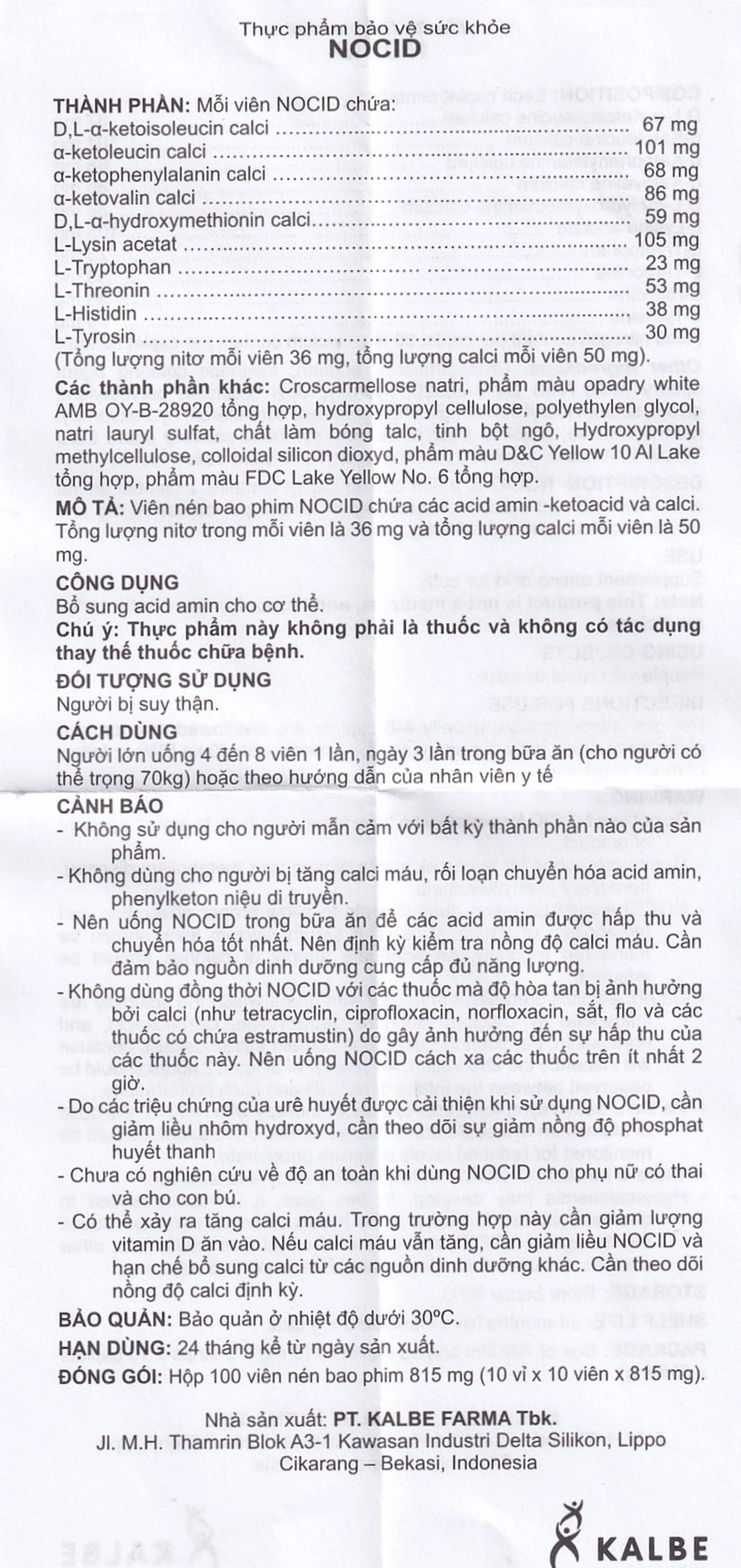 Viên uống Nocid Kalbe bổ sung acid amin cho cơ thể (10 vỉ x 10 viên) 9