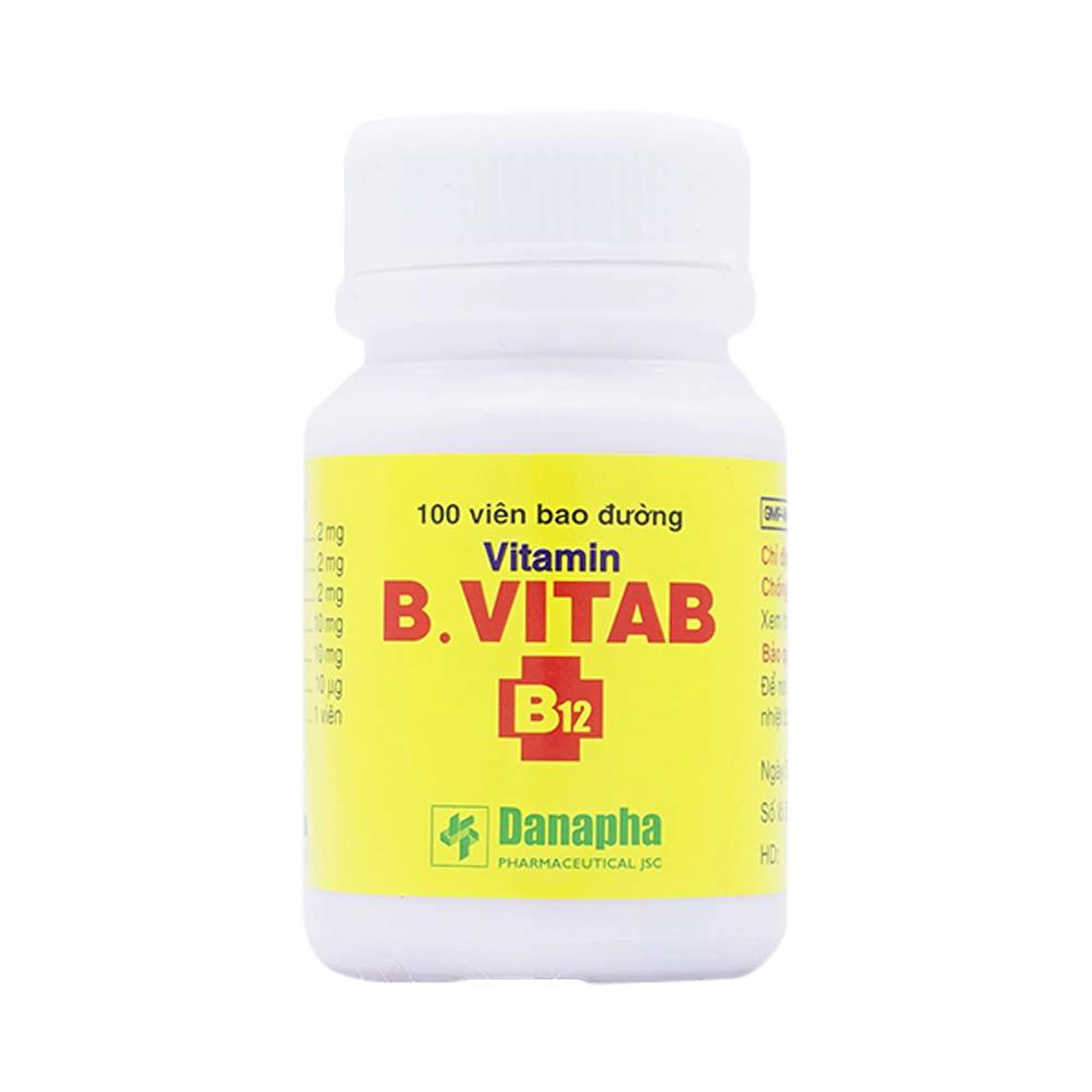 Thuốc Vitamin B.Vitab B12 Danapha phòng và điều trị tình trạng thiếu Calci và Vitamin B (100 viên)