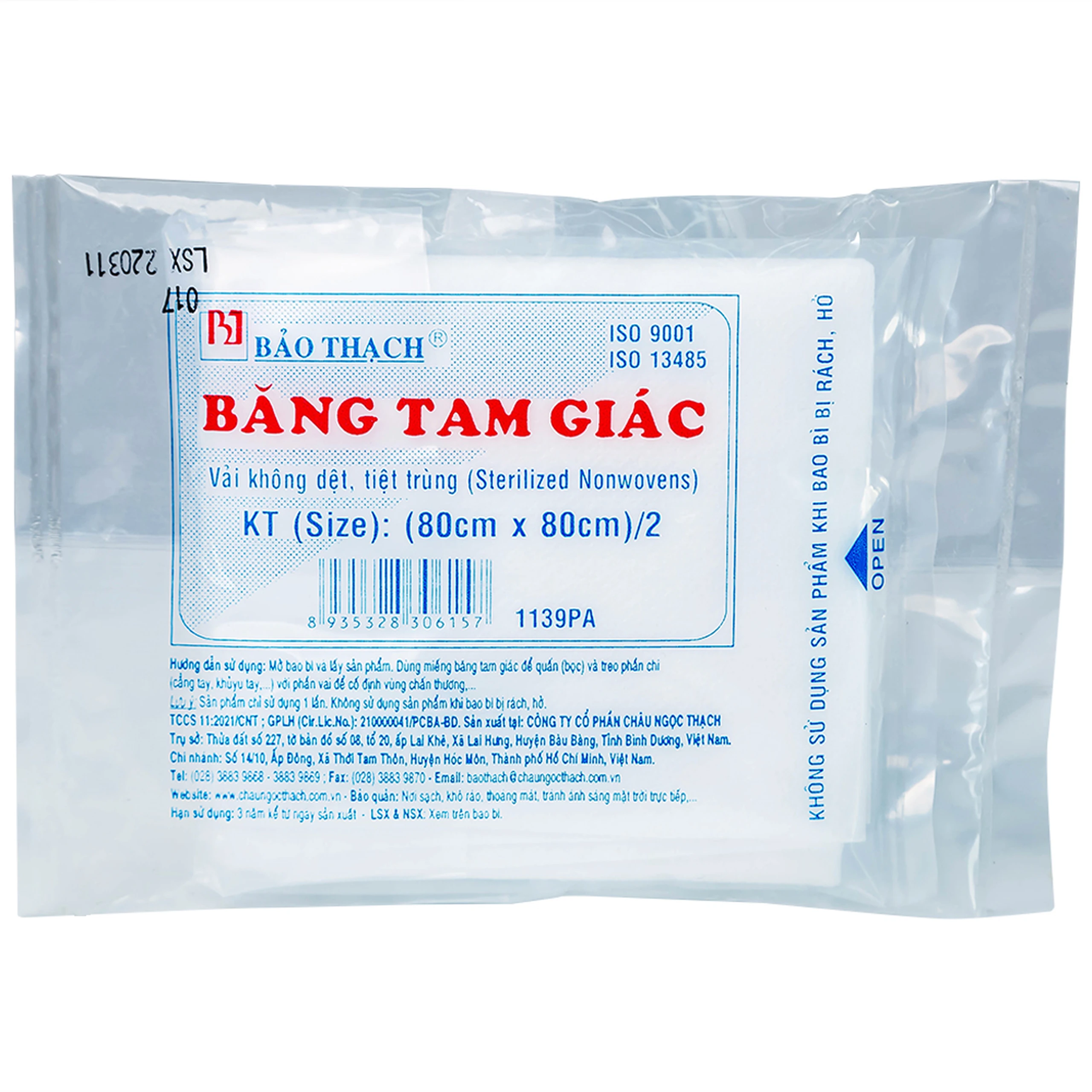 Băng tam giác Bảo Thạch 80x80cm/2 cố định vùng chấn thương