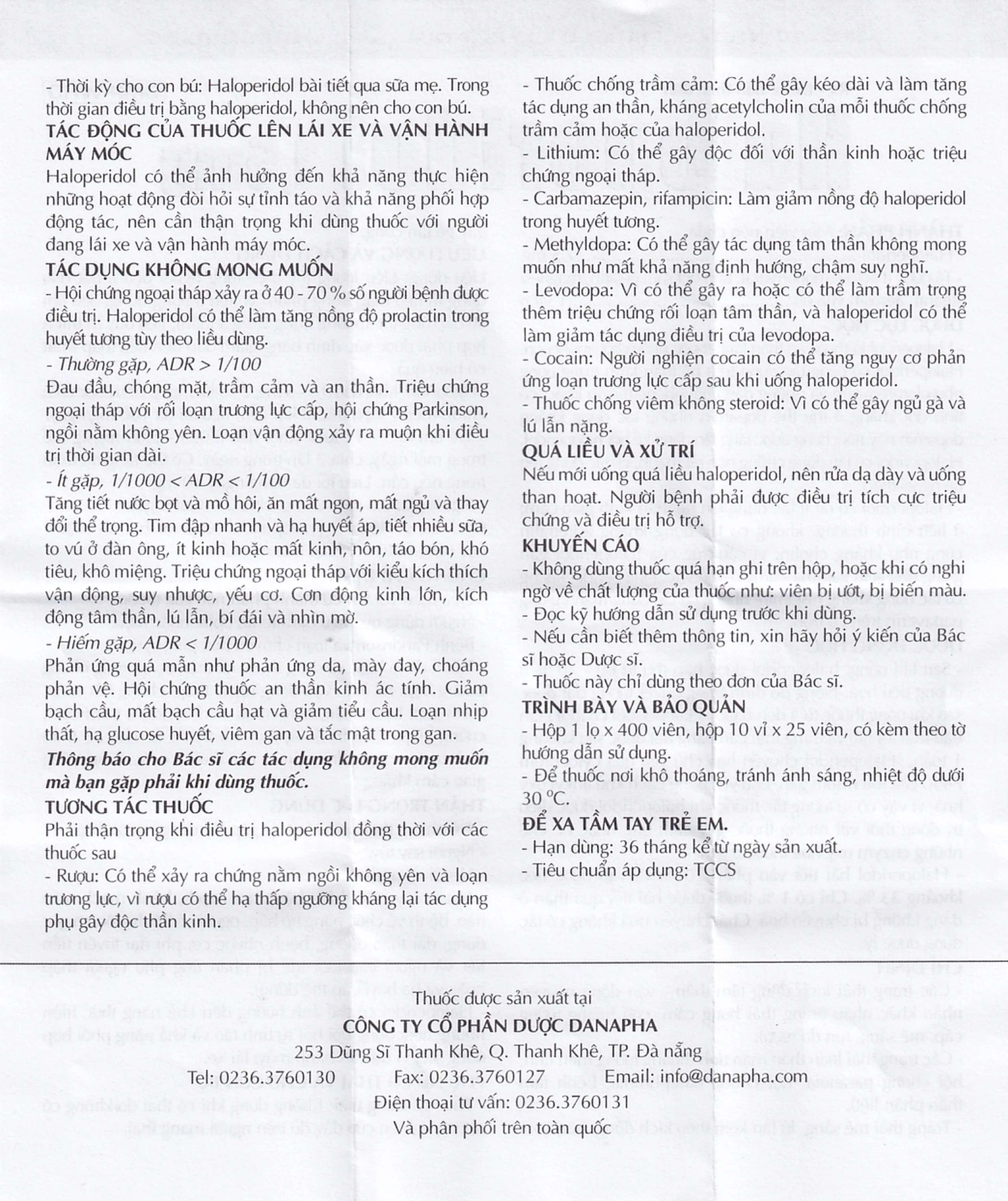 Thuốc Haloperidol 1.5mg Danapha điều trị các trạng thái kích động tâm thần, vận động (10 vỉ x 25 viên)