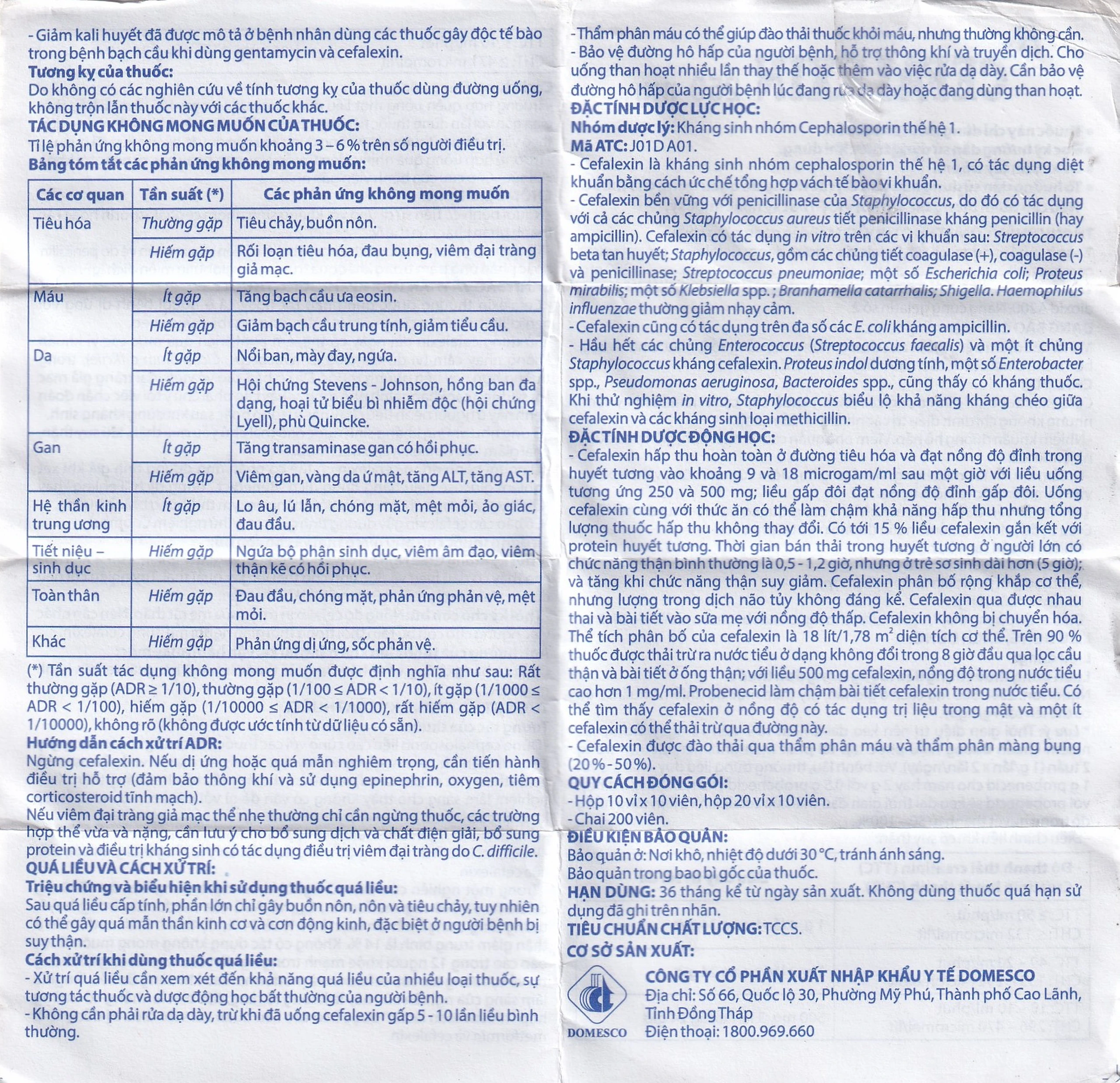 Thuốc Cefalexin 250mg Domexco điều trị nhiễm khuẩn (200 viên)