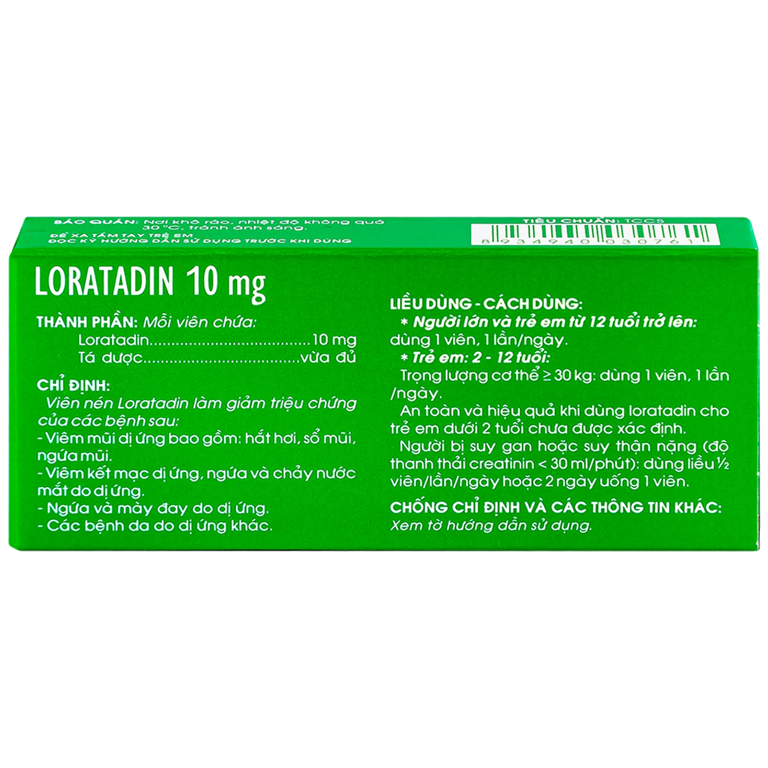 Viên nén Loratadin 10mg Traphaco giảm viêm mũi dị ứng, viêm kết mạc, ngứa và mày đay (1 vỉ x 10 viên)