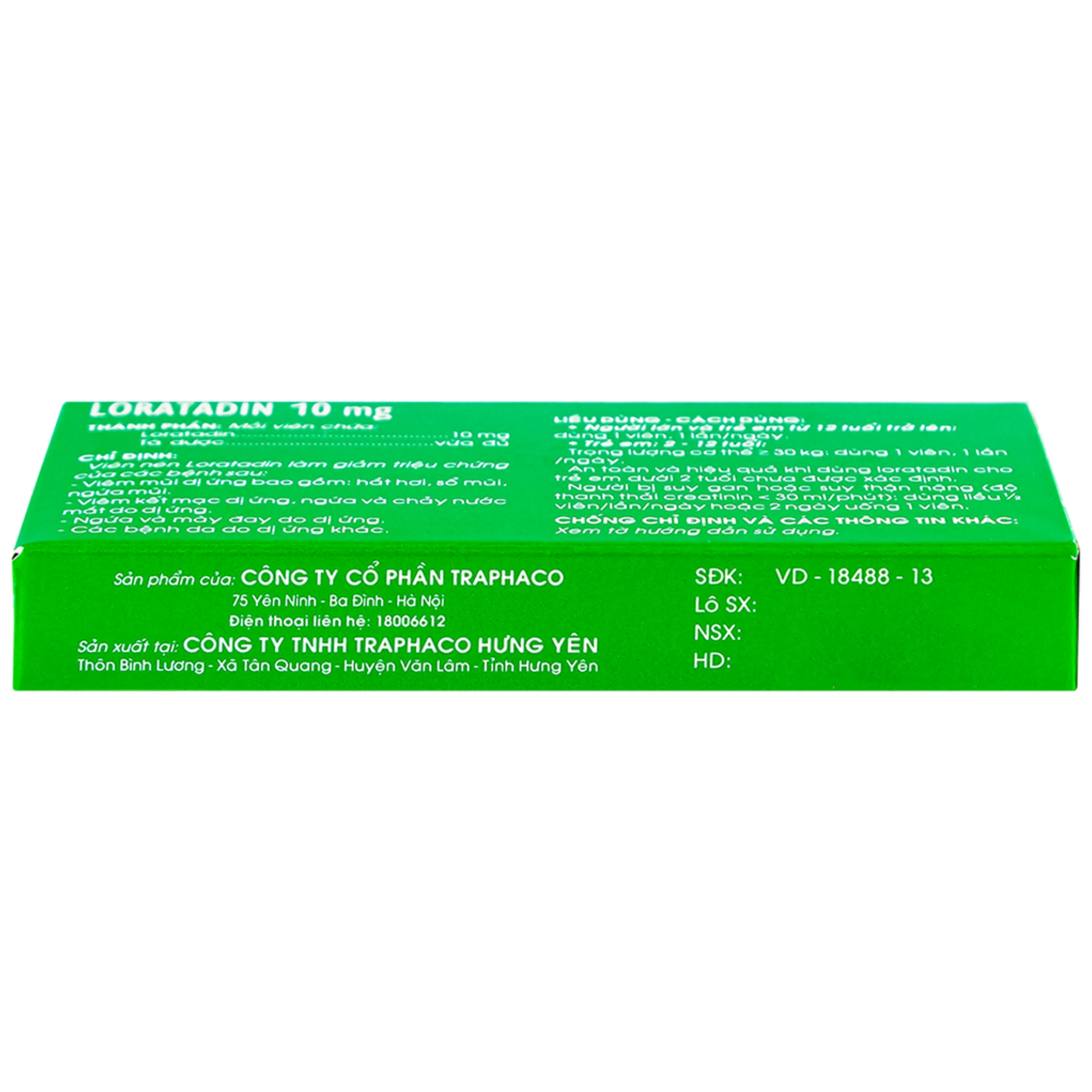 Viên nén Loratadin 10mg Traphaco giảm viêm mũi dị ứng, viêm kết mạc, ngứa và mày đay (1 vỉ x 10 viên)
