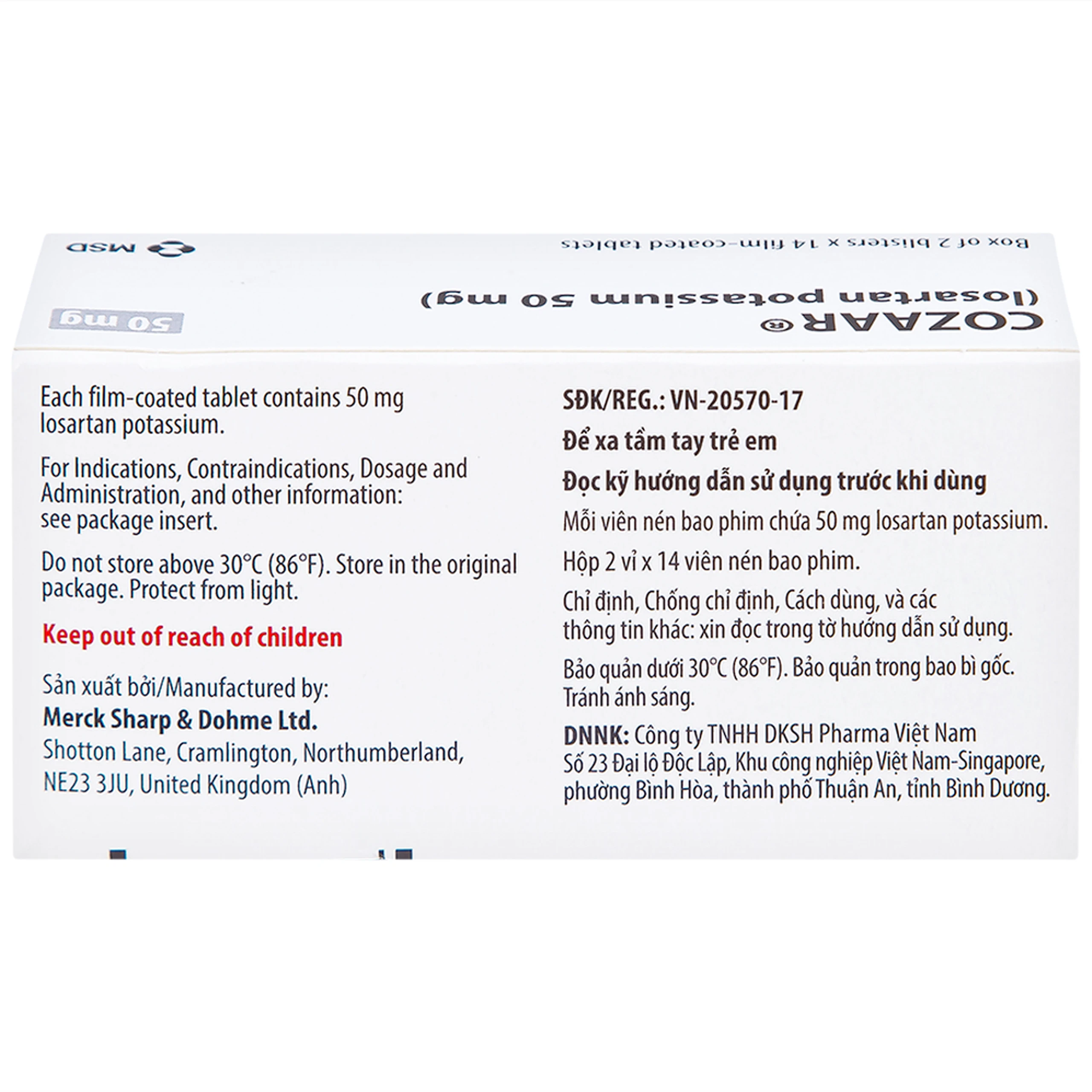 Thuốc Cozaar 50mg MSD điều trị tăng huyết áp (2 vỉ x 14 viên)
