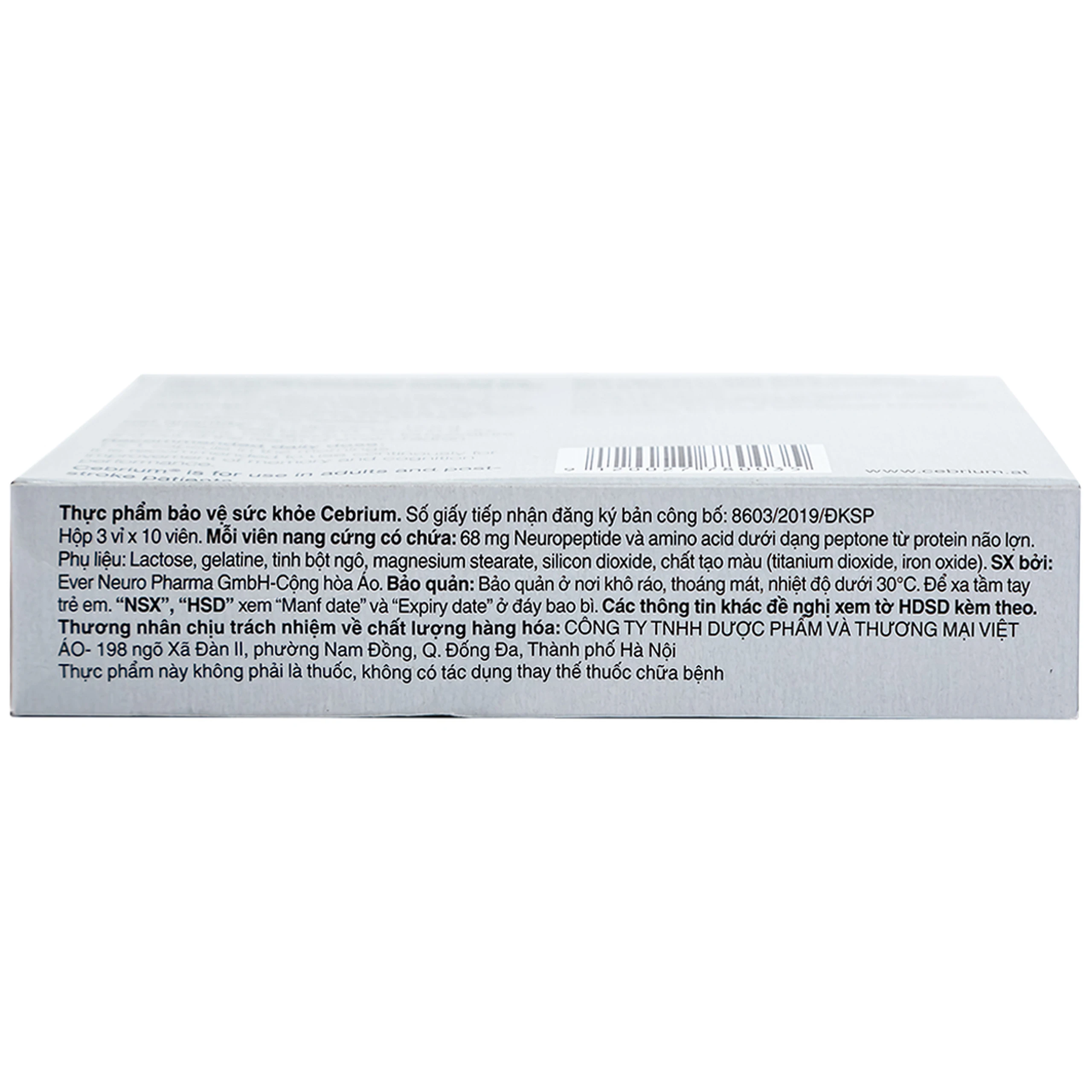 Viên hỗ trợ tăng khả năng tập trung Cebrium Ever Pharma (3 vỉ x 10 viên)