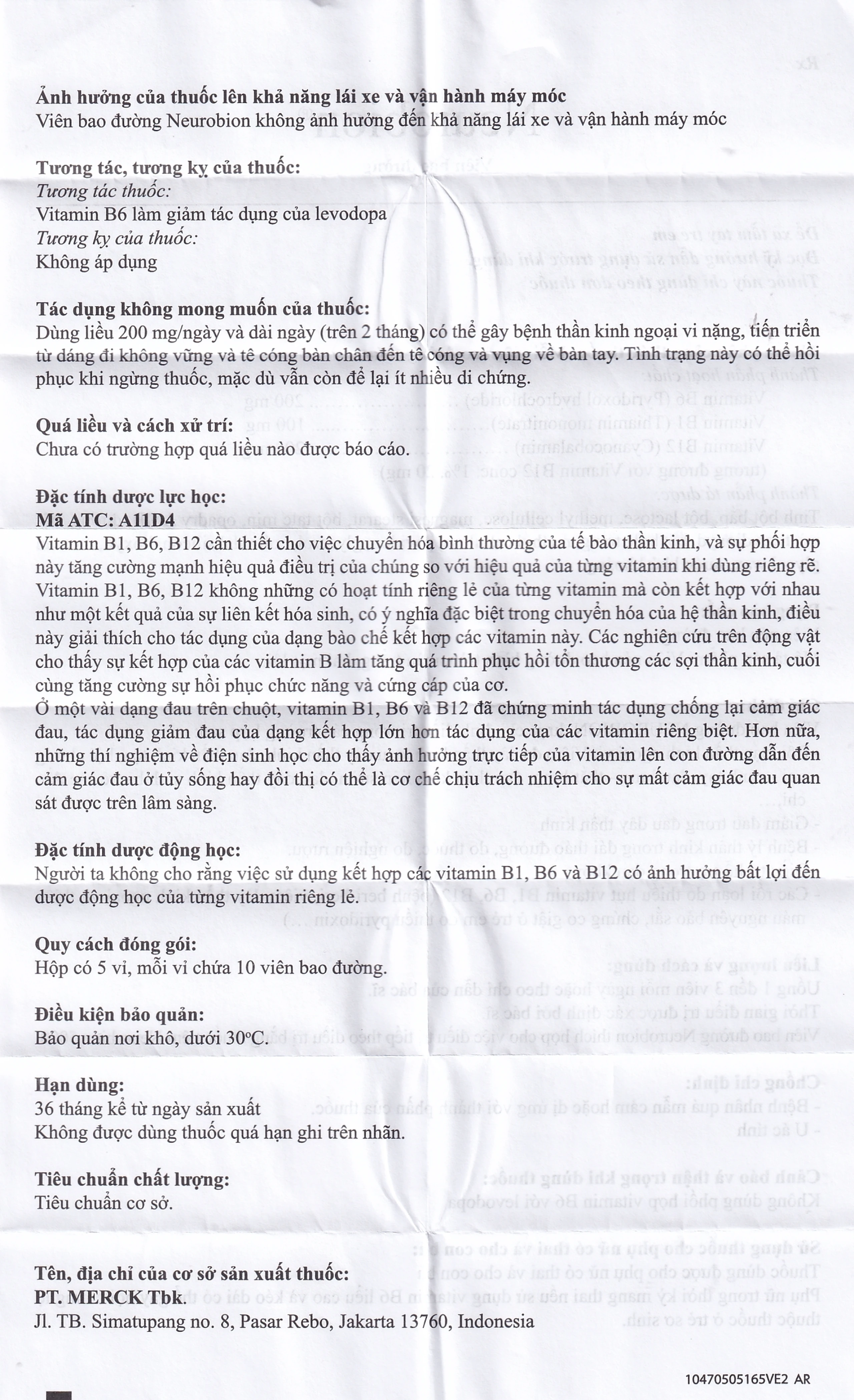 Viên nén Neurobion Merck màu xanh- điều trị rối loạn thần kinh ngoại vi (5 vỉ x 10 viên)