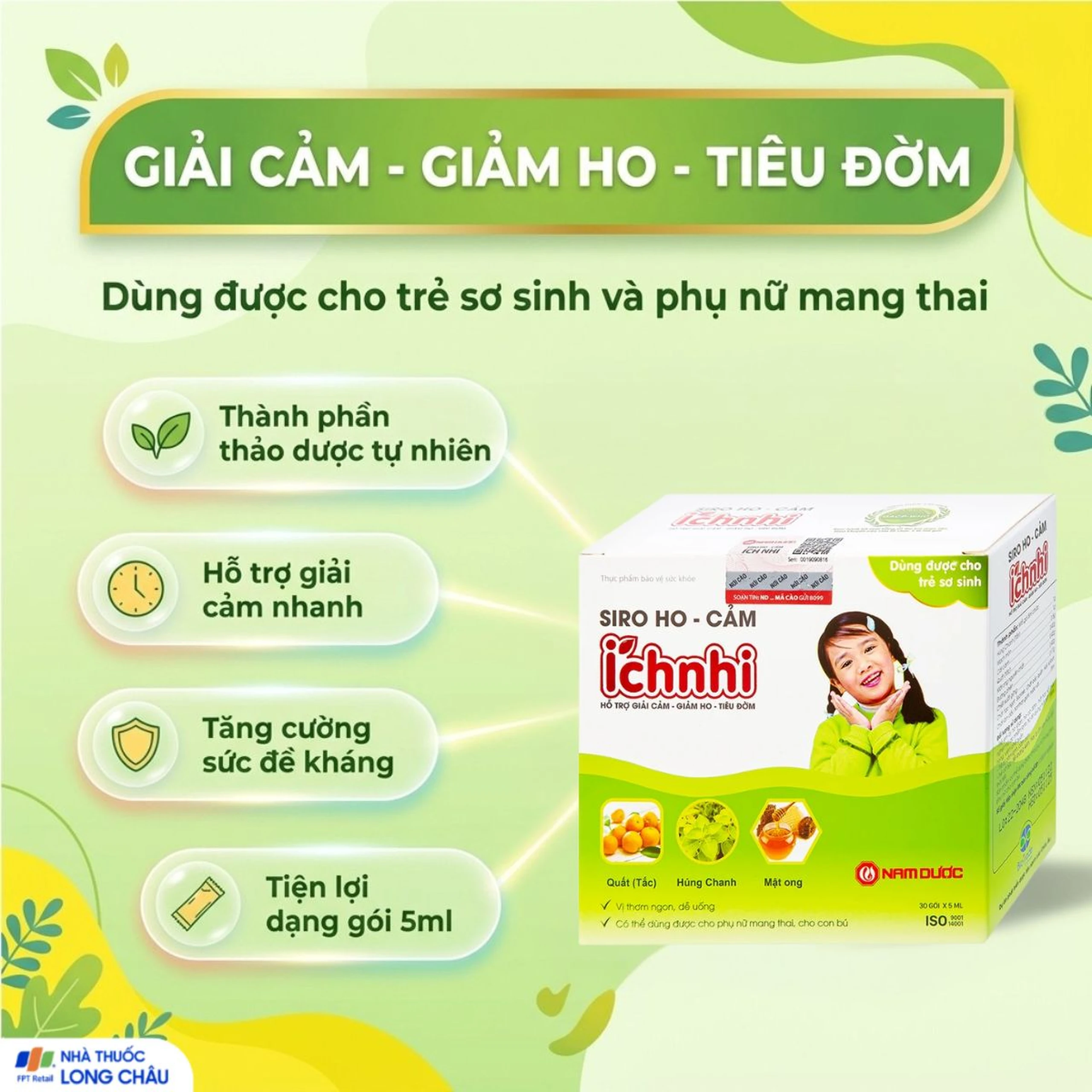 Siro hỗ trợ giảm ho tiêu đờm Ích Nhi Nam Dược (30 gói x 5ml) 2