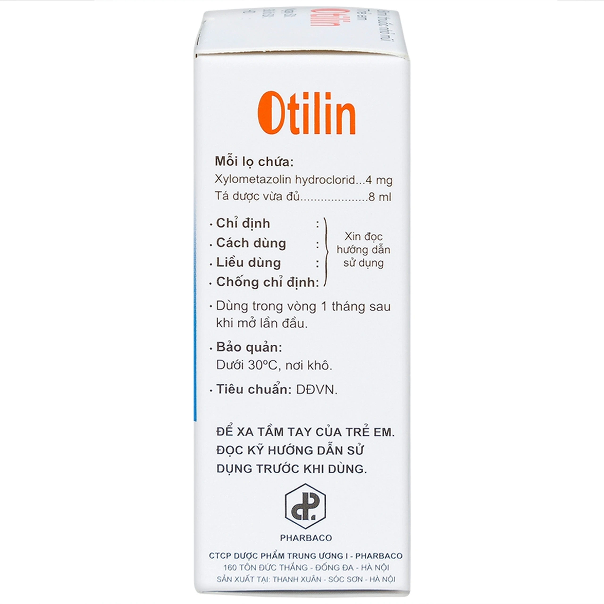 Thuốc nhỏ mũi trẻ em Otilin 0.05% Pharbaco giảm ngạt mũi, sung huyết trong viêm mũi cấp (8ml)