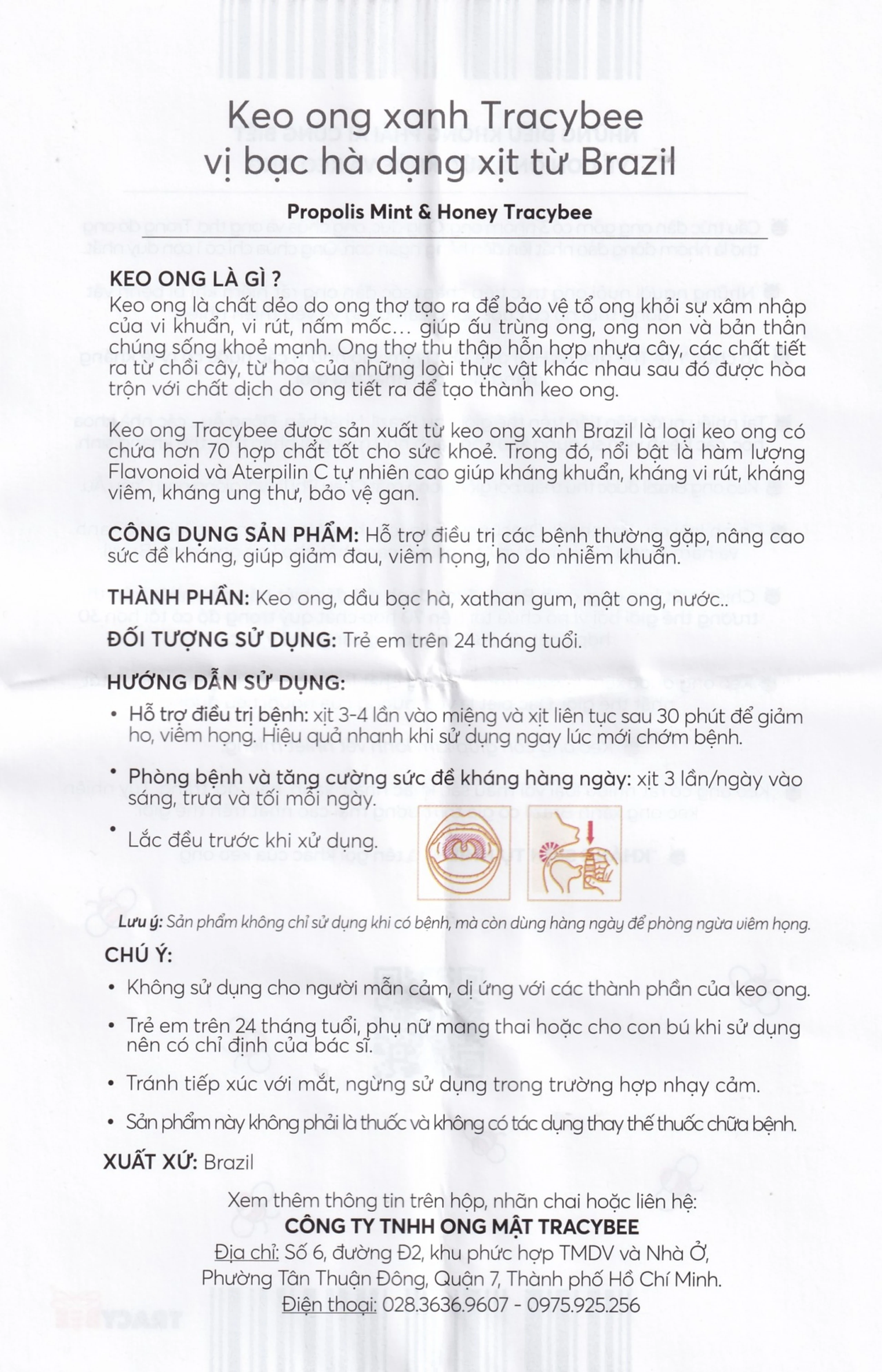 Keo ong giúp giảm đau viêm họng ho do nhiễm khuẩn Tracybee Propolis Tutti Frutti & Honey vị bạc hà (30ml)