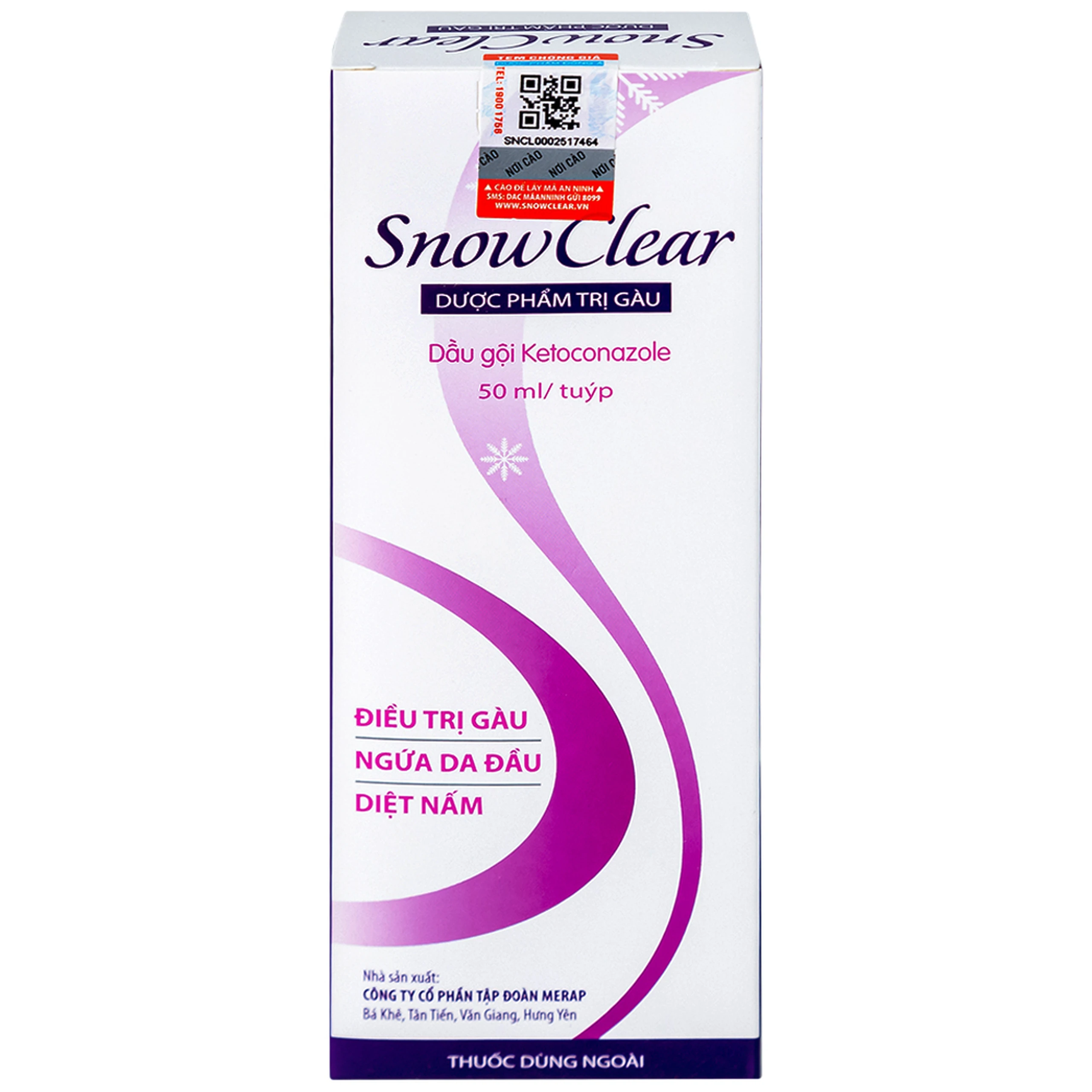 Dược phẩm trị gàu Snowclear Merap điều trị gàu, ngứa da đầu, diệt nấm (50ml)