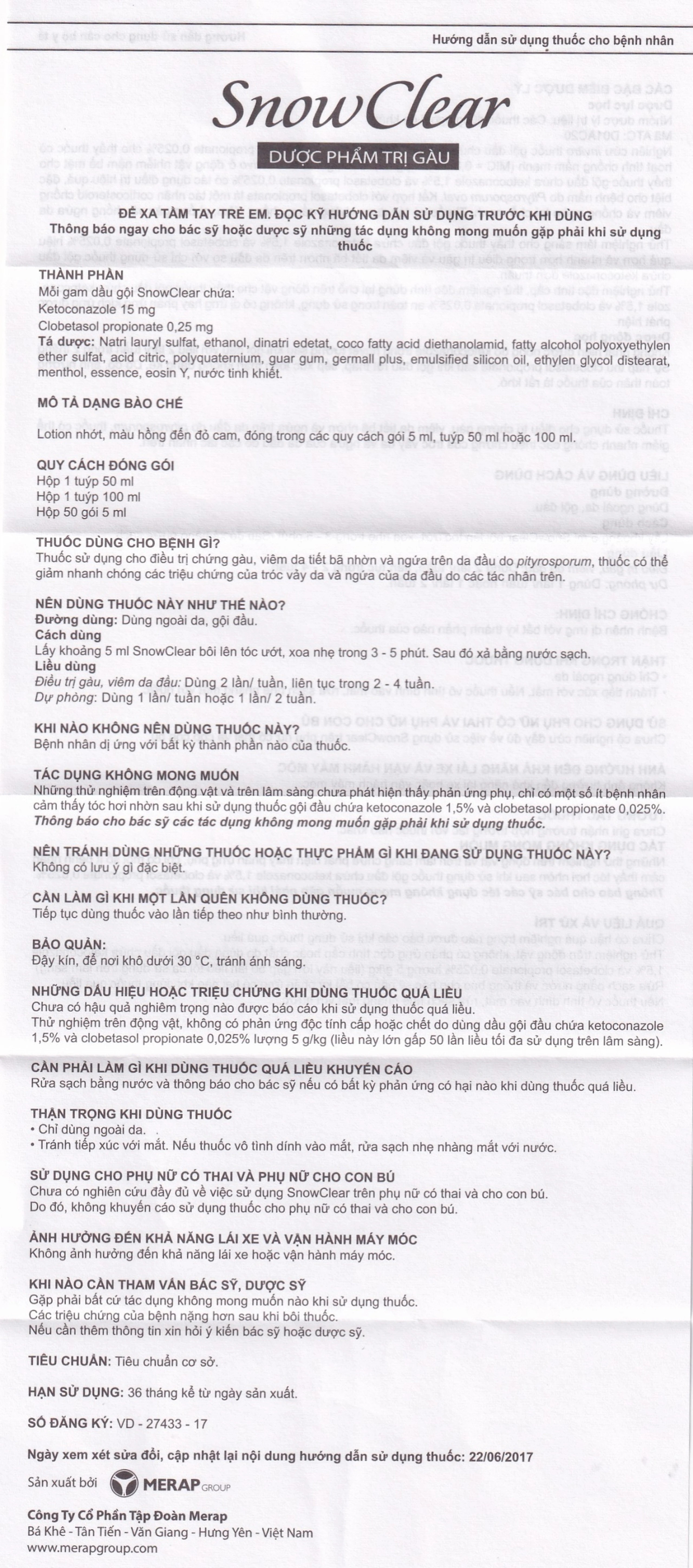 Hỗn dịch Snowclear Merap điều trị gàu, ngứa da đầu, diệt nấm (50 gói)
