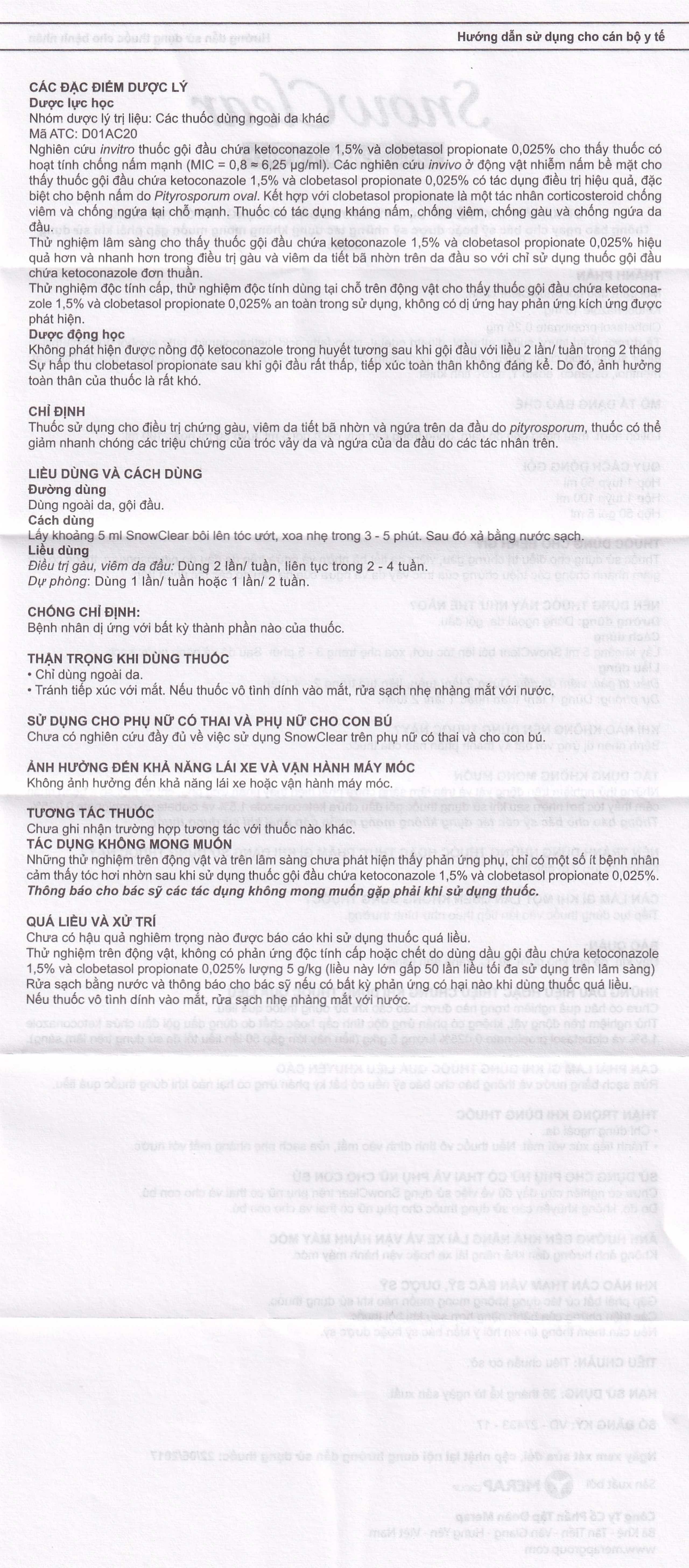 Hỗn dịch Snowclear Merap điều trị gàu, ngứa da đầu, diệt nấm (50 gói)