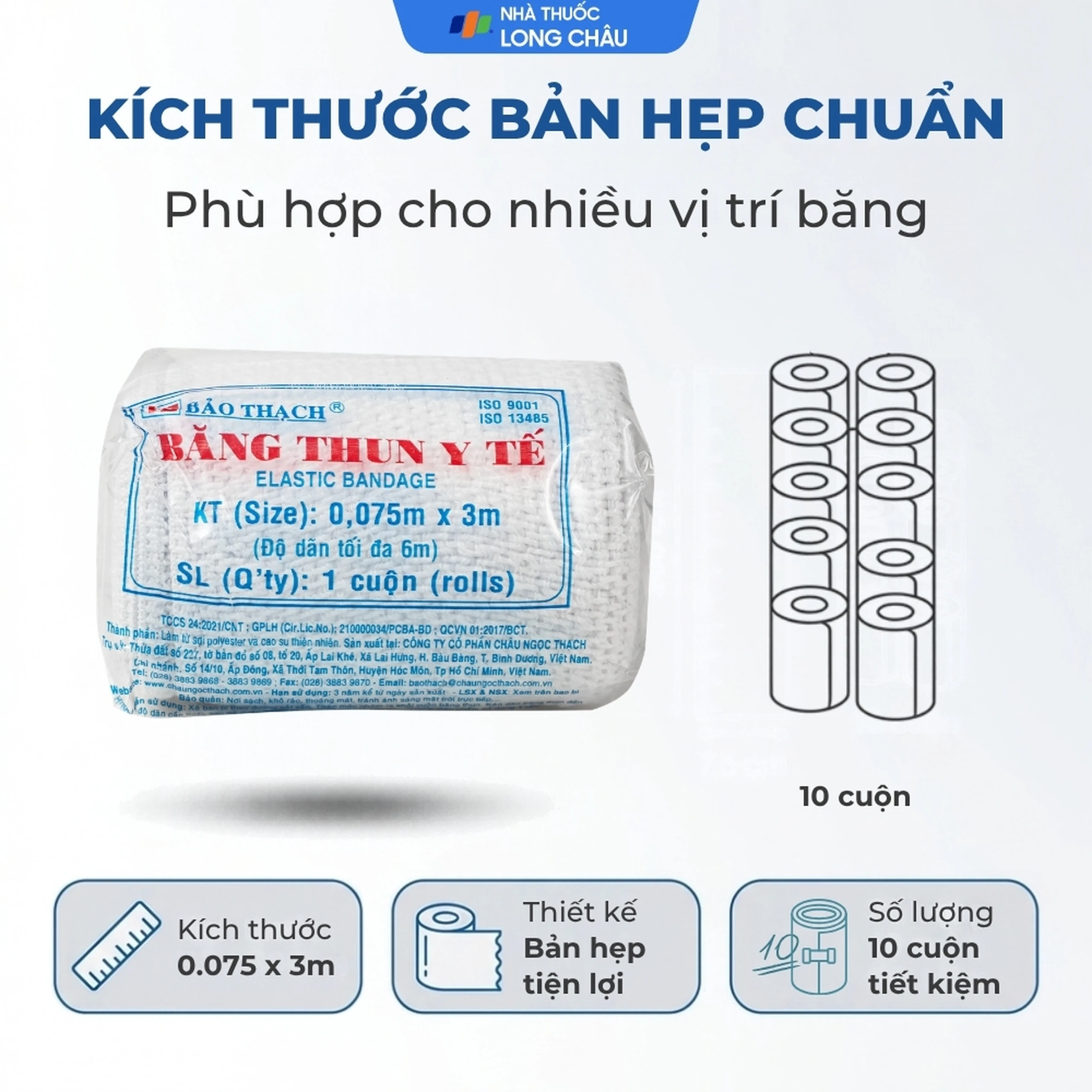 Băng thun Bảo Thạch 0.075 x 3m (10 cuộn) hỗ trợ băng vết thương 4