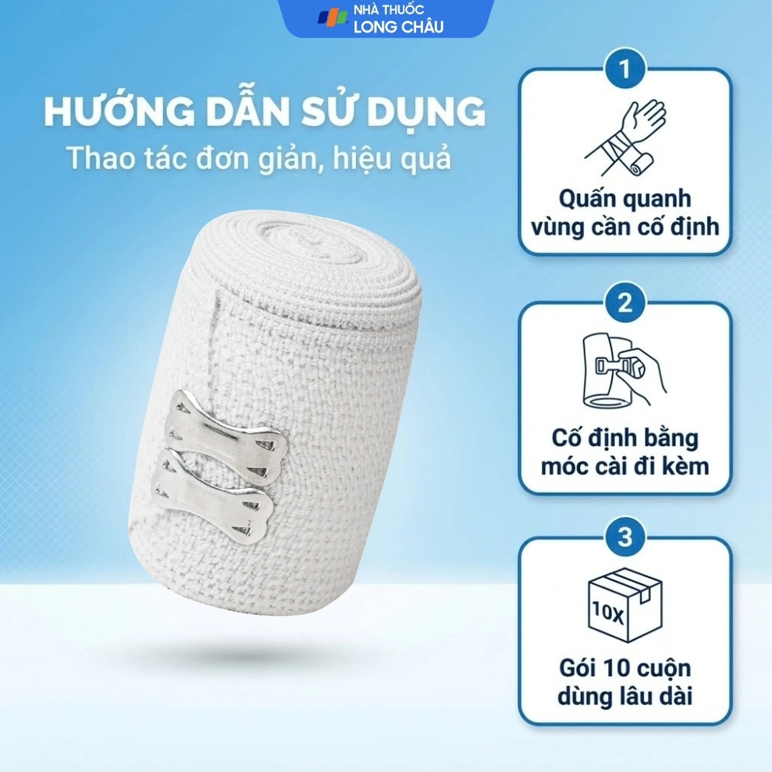 Băng thun Bảo Thạch 0.075 x 3m (10 cuộn) hỗ trợ băng vết thương 5