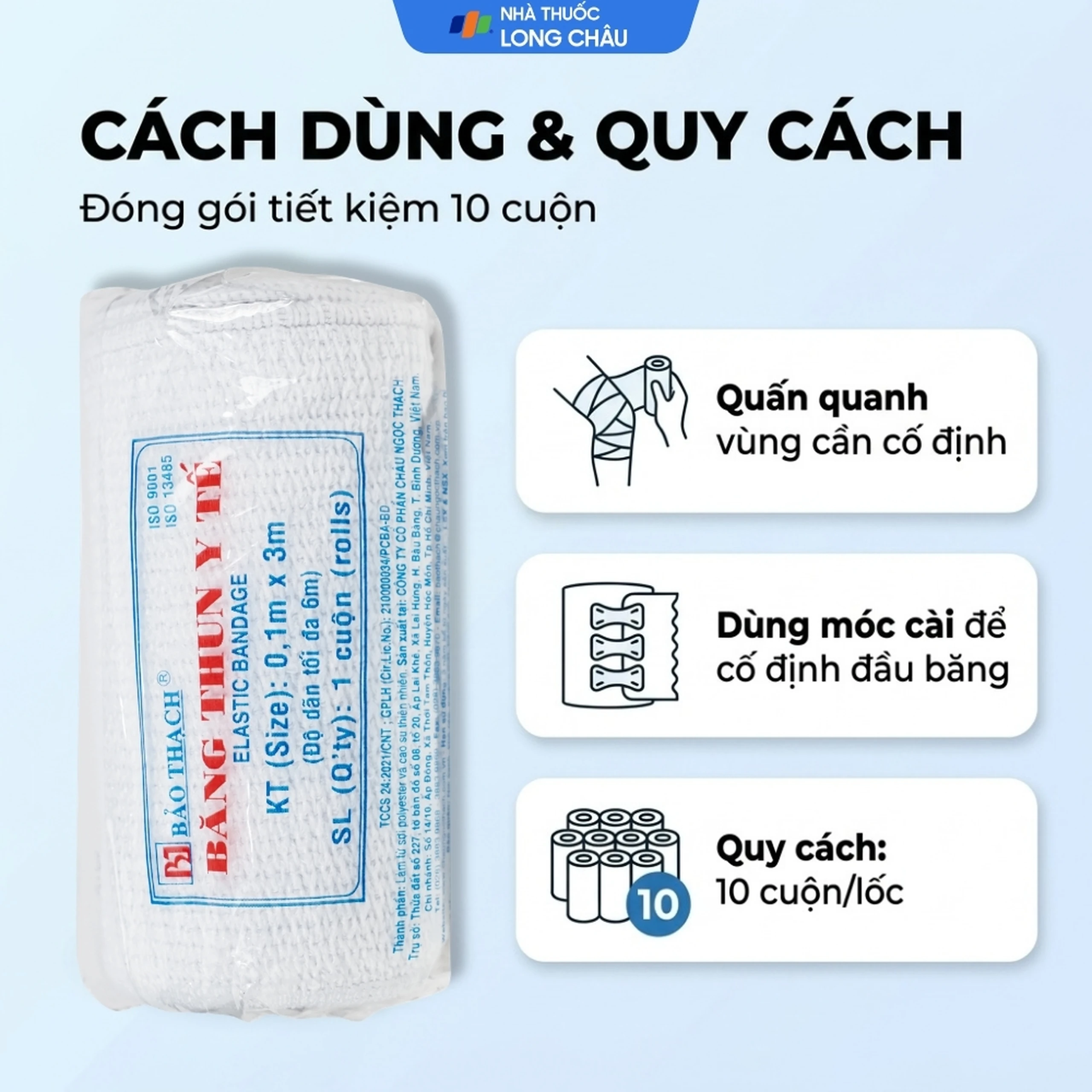 Băng thun Bảo Thạch 0.1 x 3m (10 cuộn) hỗ trợ băng vết thương 5