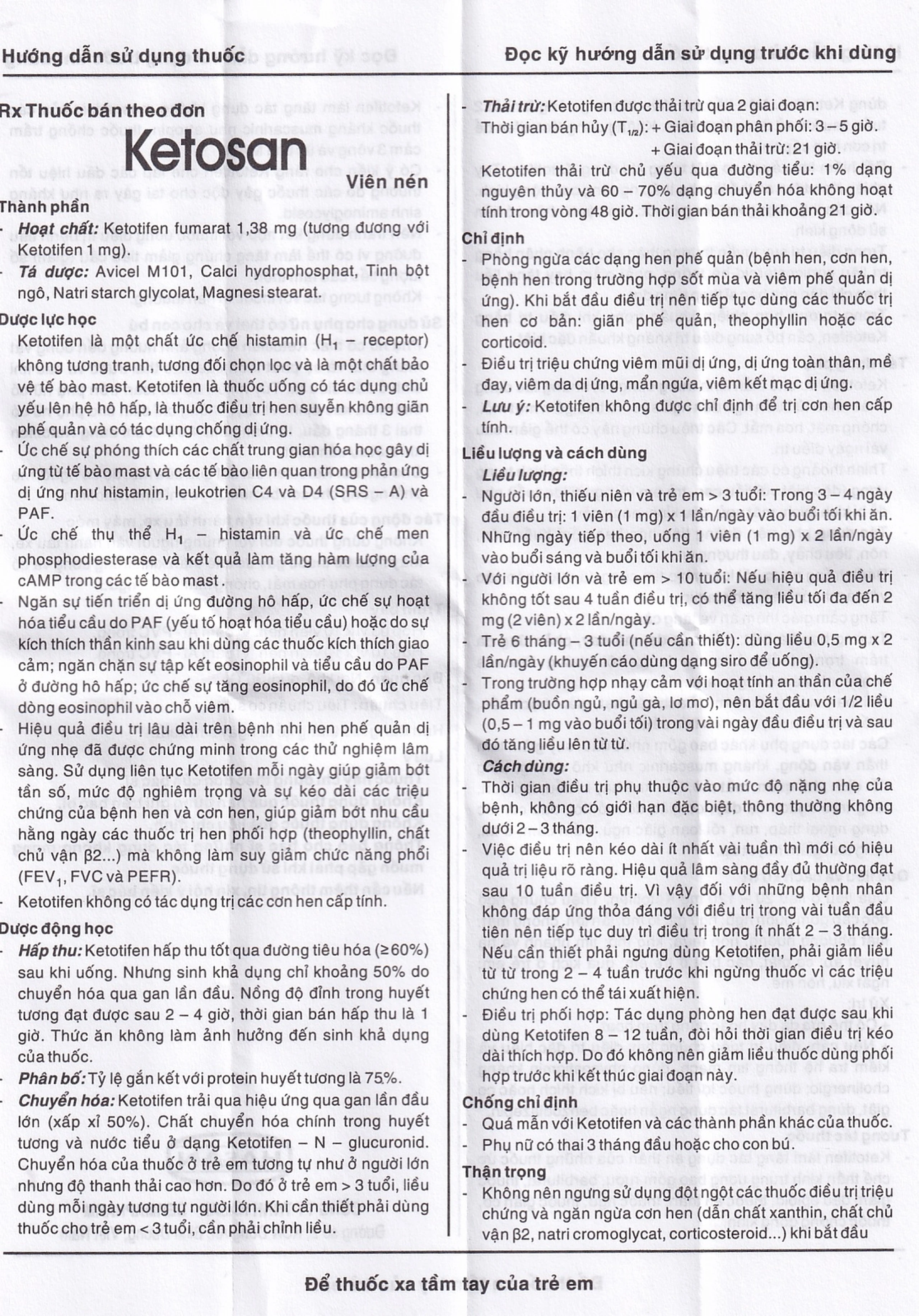 Viên nén Ketosan Hasan phòng ngừa hen phế quản, điều trị viêm mũi dị ứng (3 vỉ x 10 viên)