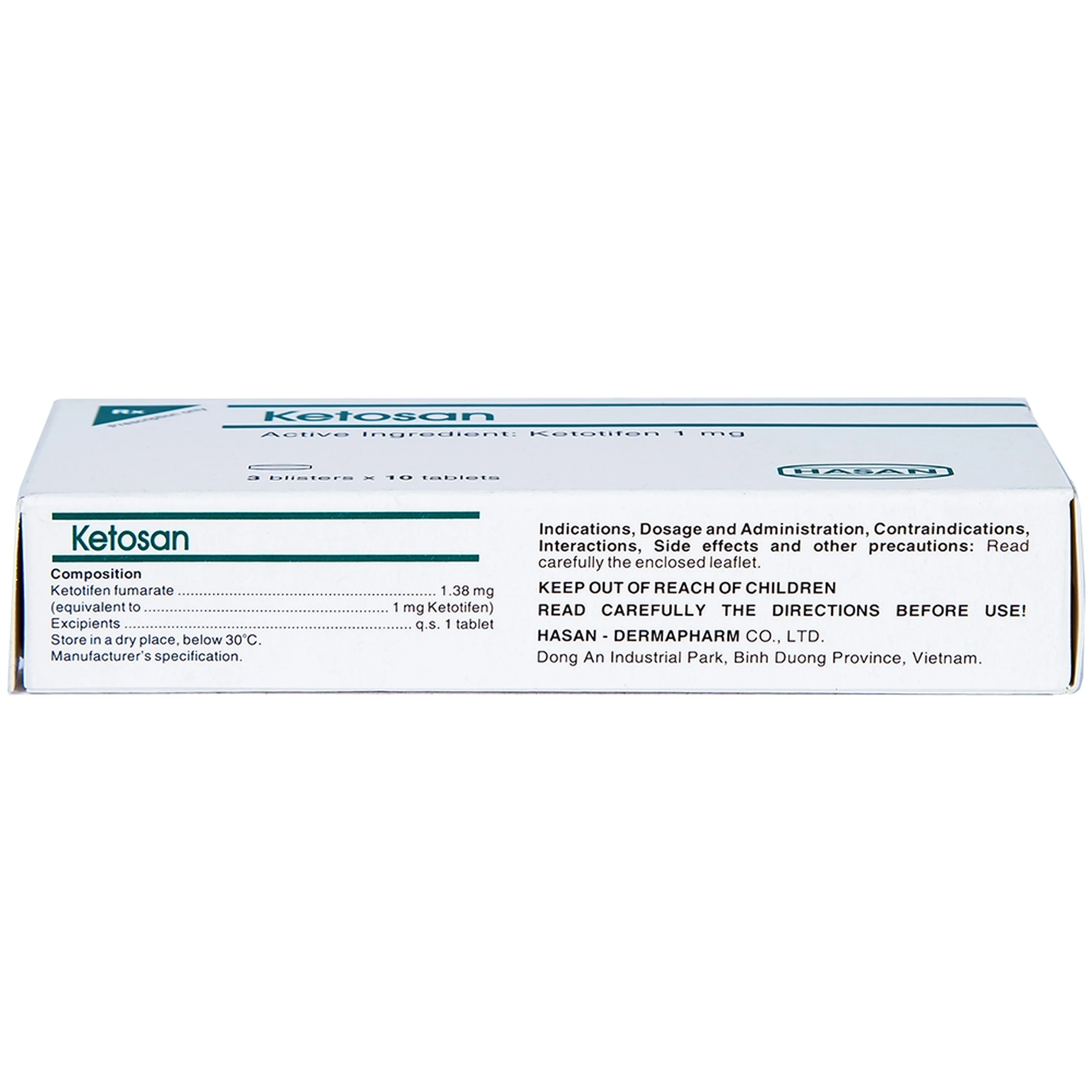 Viên nén Ketosan Hasan phòng ngừa hen phế quản, điều trị viêm mũi dị ứng (3 vỉ x 10 viên)