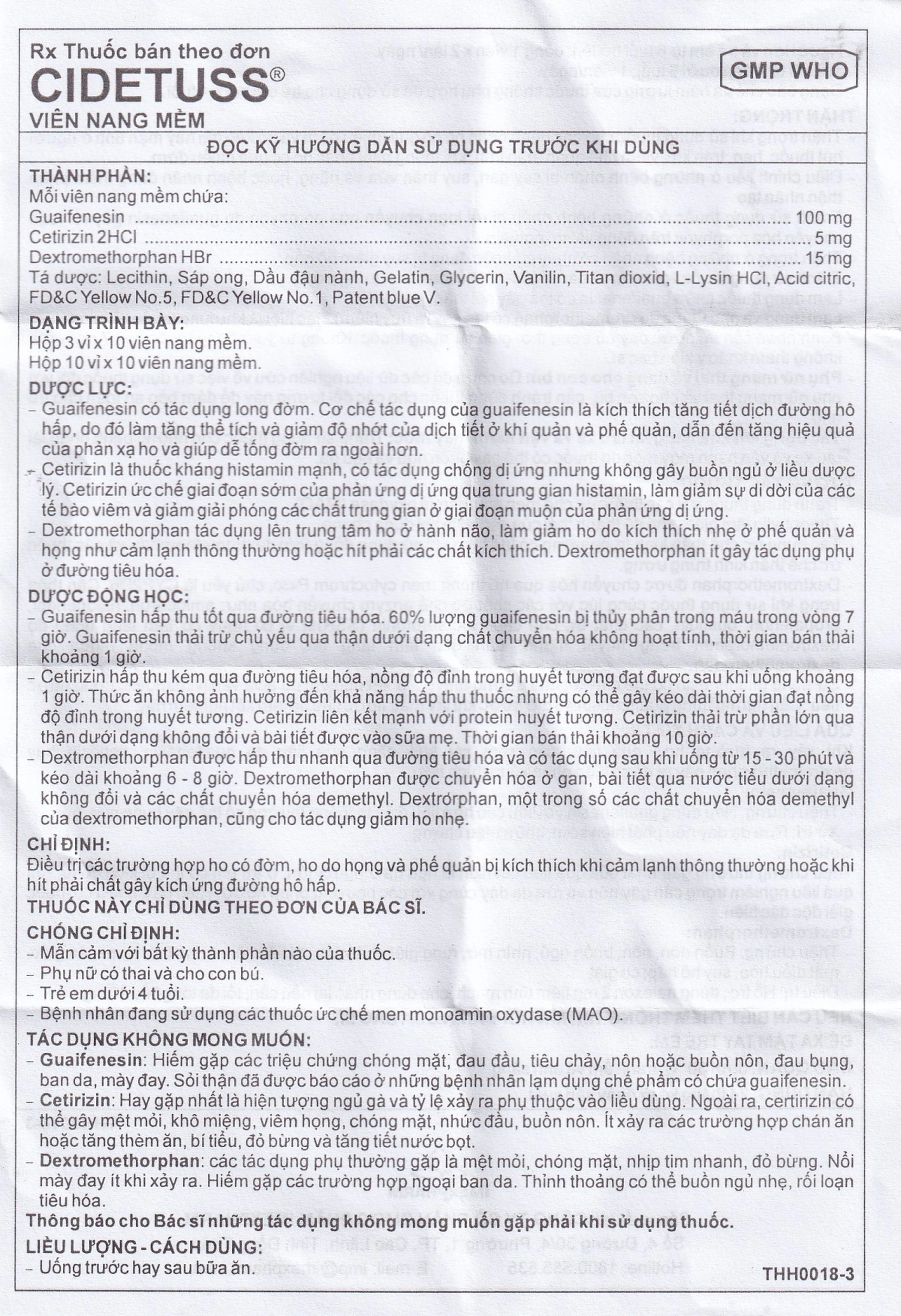 Thuốc Cidetuss Imexpharm điều trị các trường hợp ho (10 vỉ x 10 viên)