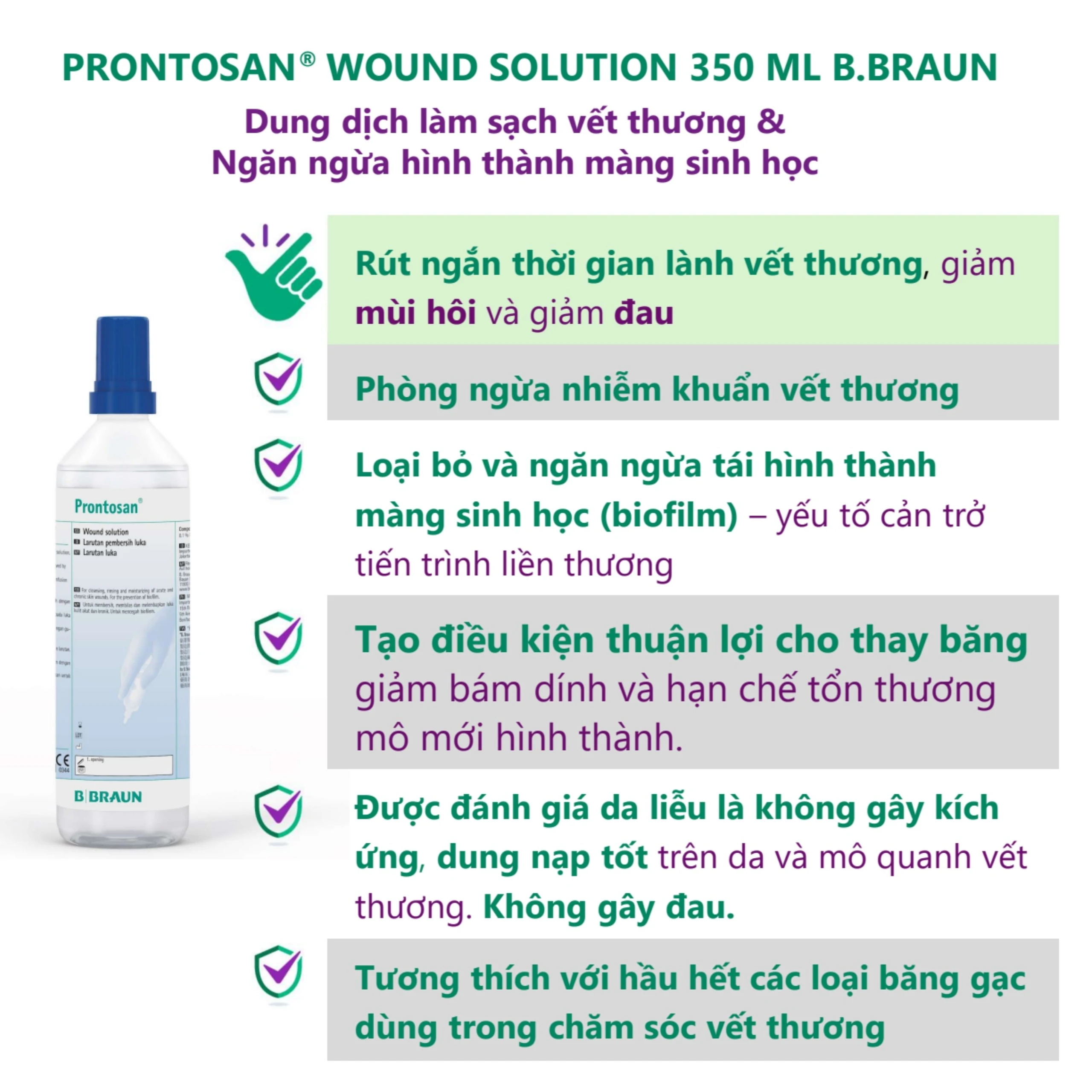 Xịt sát khuẩn Prontosan Solution Round Braun 350ml giúp sát khuẩn, làm mềm vết loét