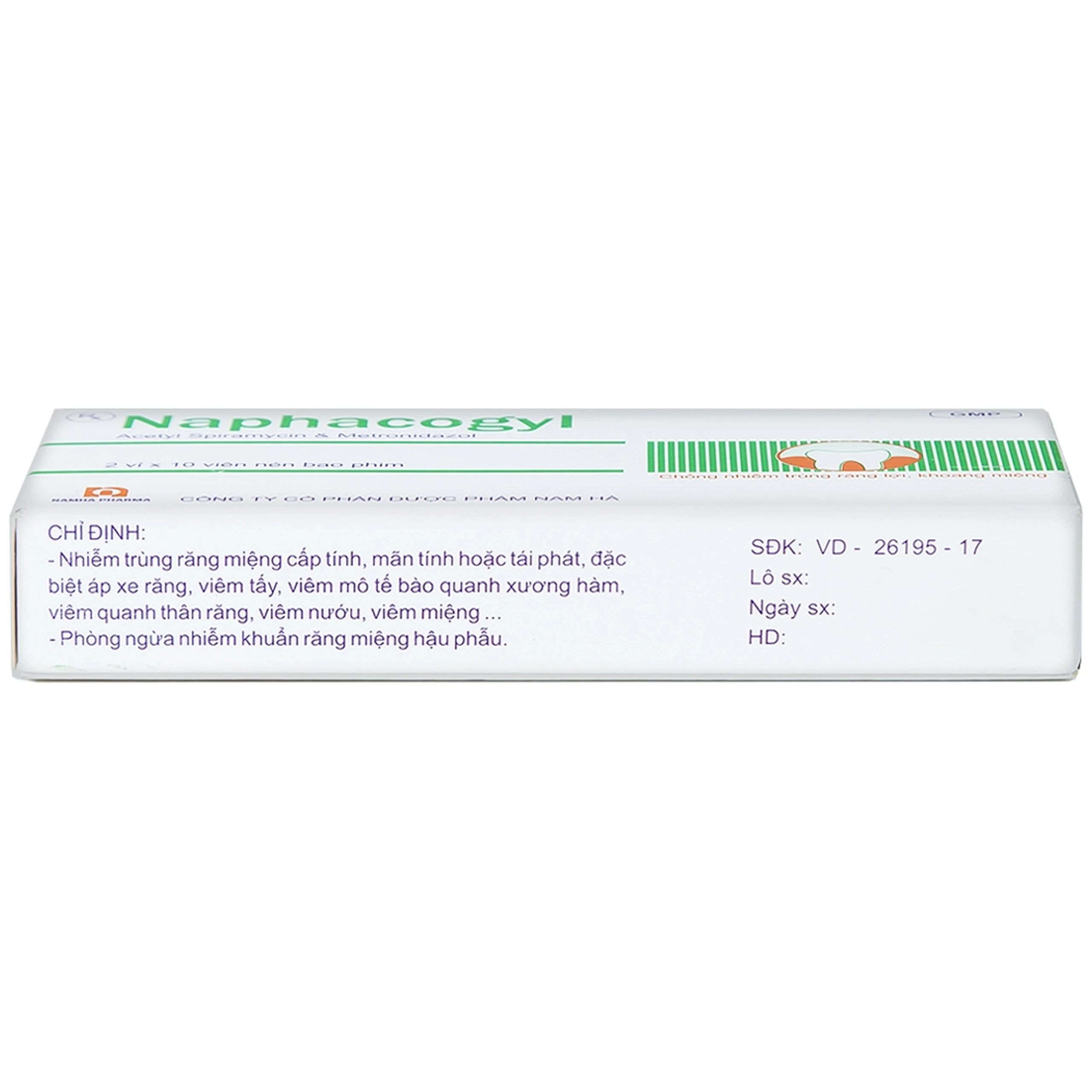 Thuốc Naphacogyl Nam Hà phòng ngừa và điều trị nhiễm trùng răng miệng (2 vỉ x 10 viên)