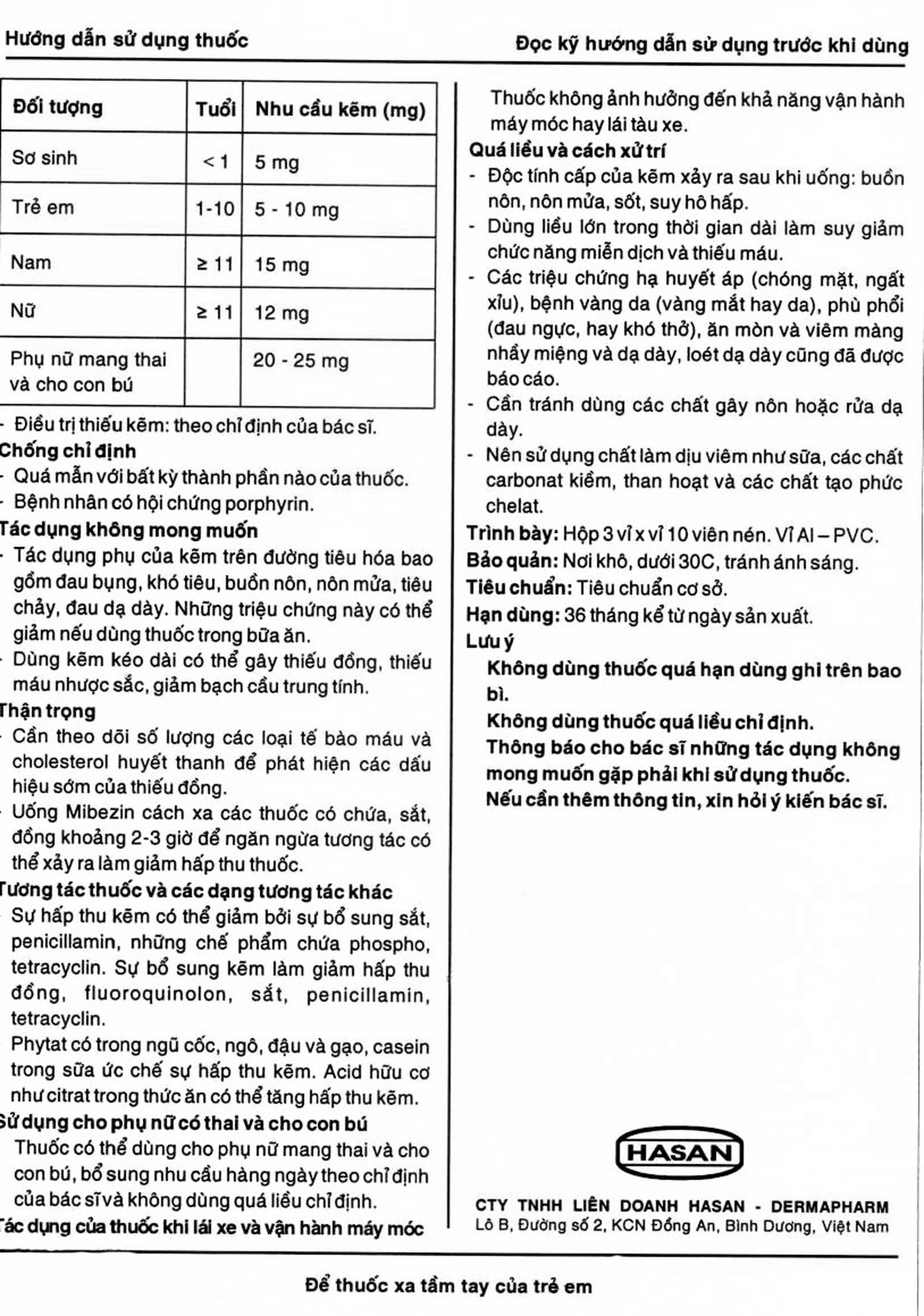 Viên nén Mibezin 15mg Hasan điều trị tiêu chảy, bổ sung kẽm (3 vỉ x 10 viên)