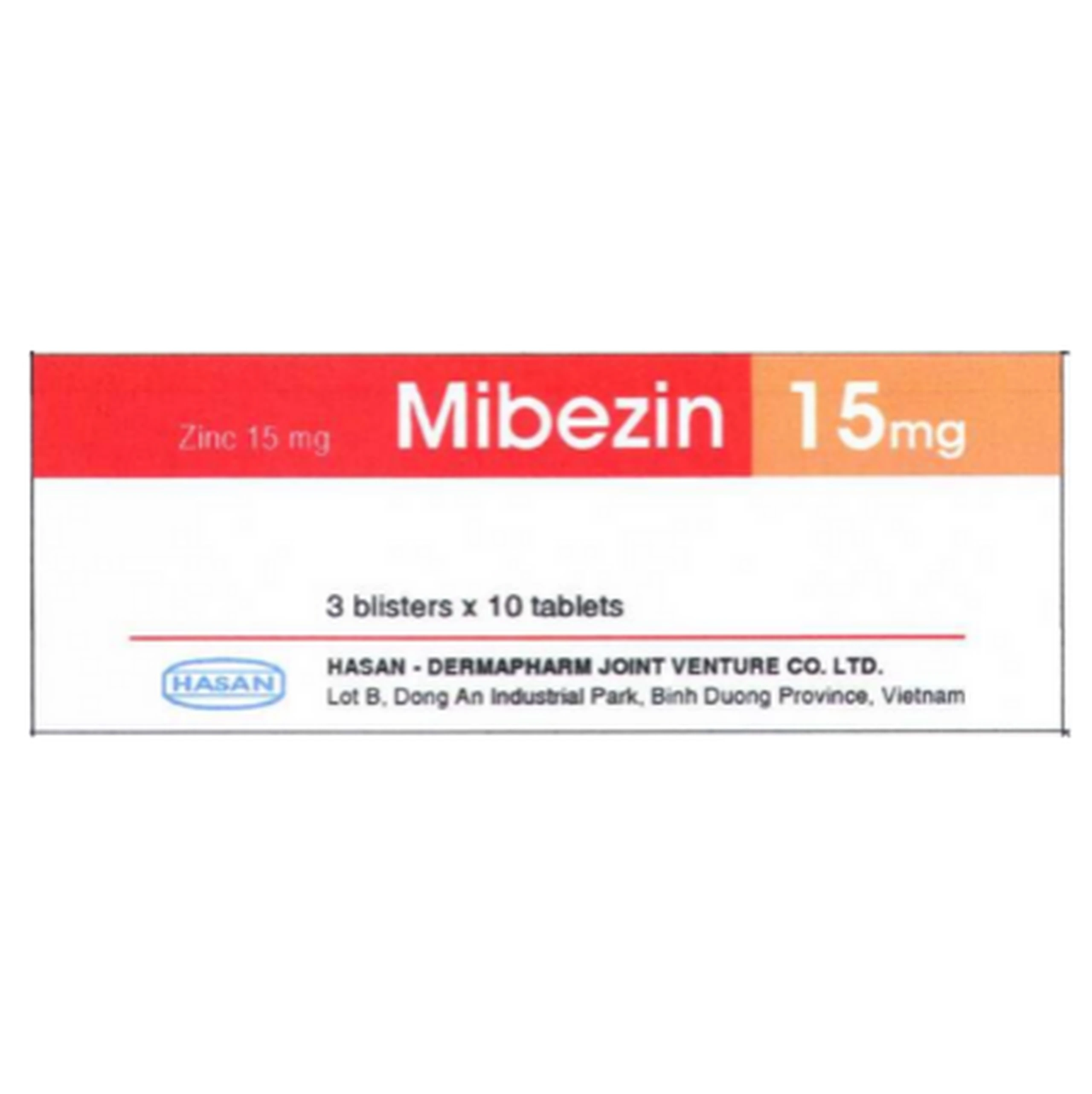 Viên nén Mibezin 15mg Hasan điều trị tiêu chảy, bổ sung kẽm (3 vỉ x 10 viên)