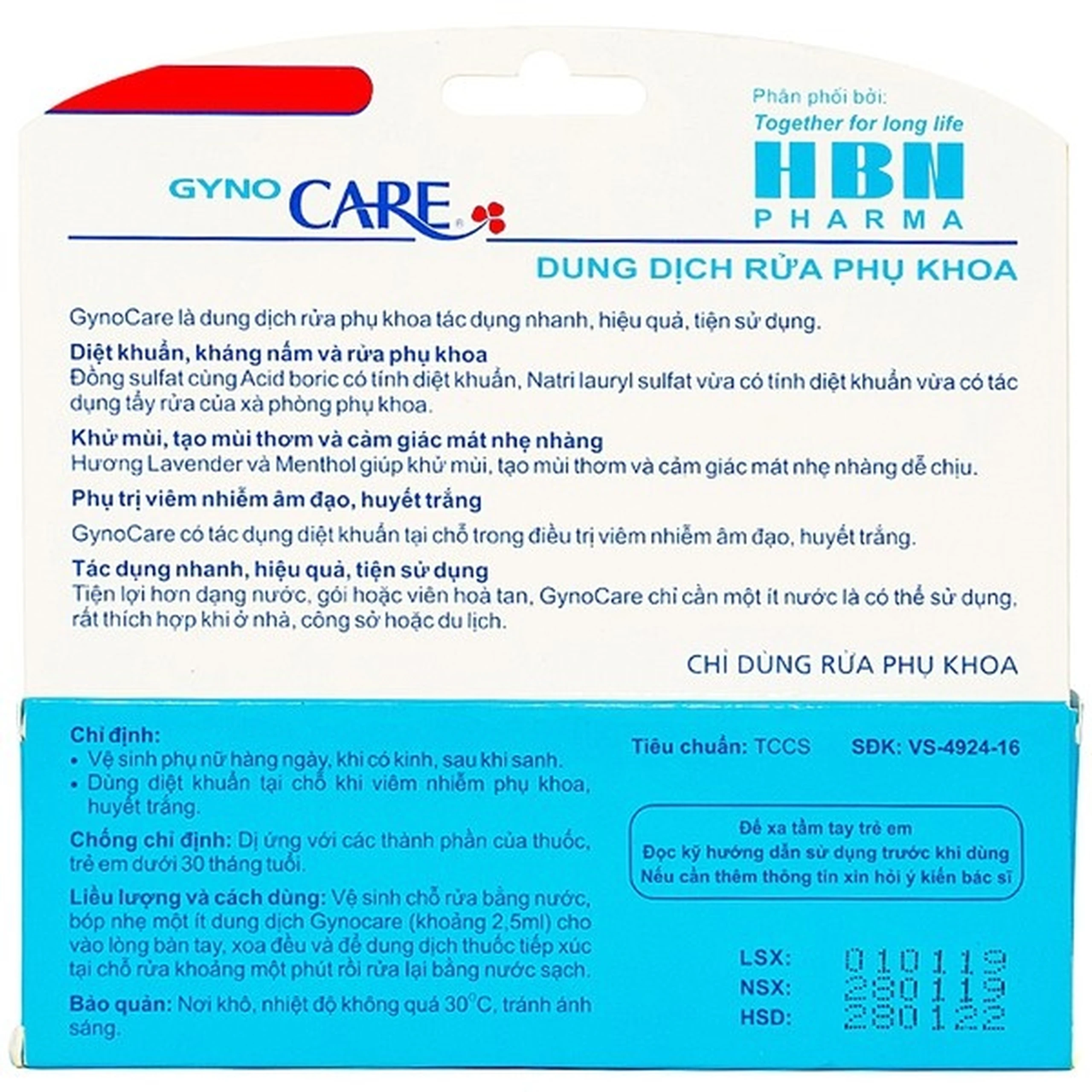 Dung dịch rửa phụ khoa Gyno Care HBN Pharma diệt khuẩn, khử mùi, phụ trị viêm nhiễm phụ khoa (50g)