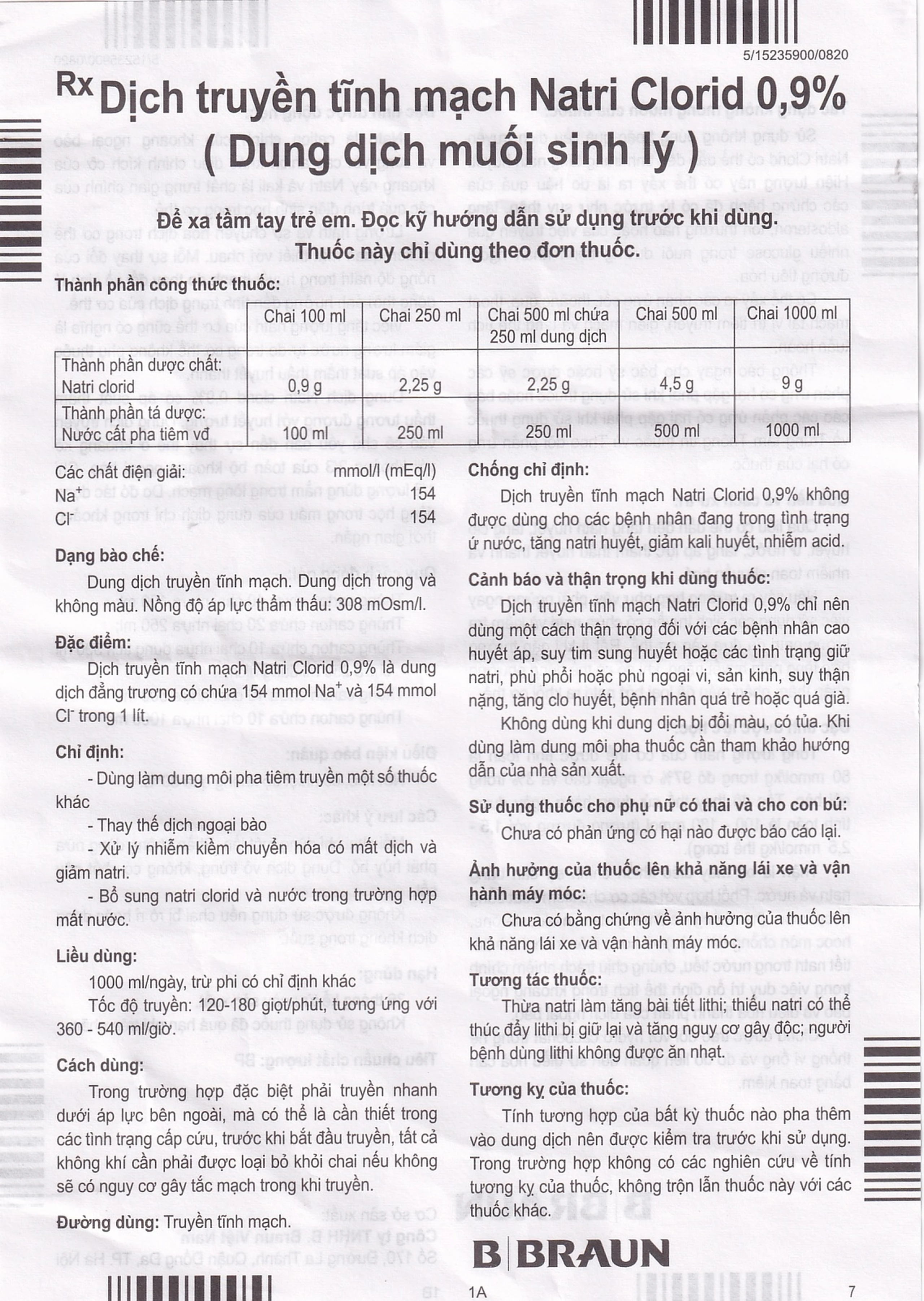 Dịch truyền tĩnh mạch Natri Clorid 0,9% và Glucose 5% B.Braun làm dung môi pha tiêm truyền (500ml)