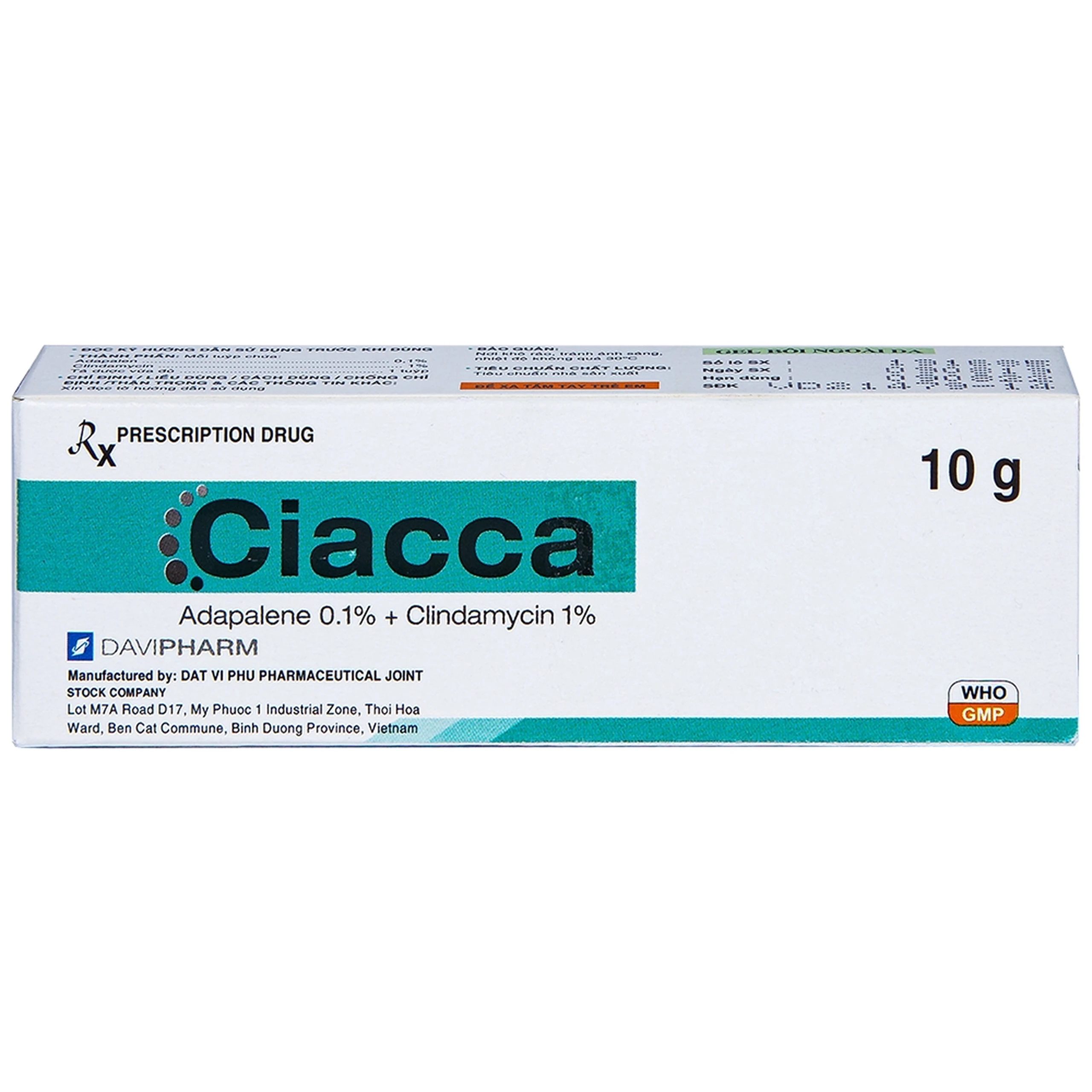 Gel bôi ngoài da Ciacca Davipharm điều trị tình trạng da bị mụn trứng cá nhẹ đến vừa (10g)