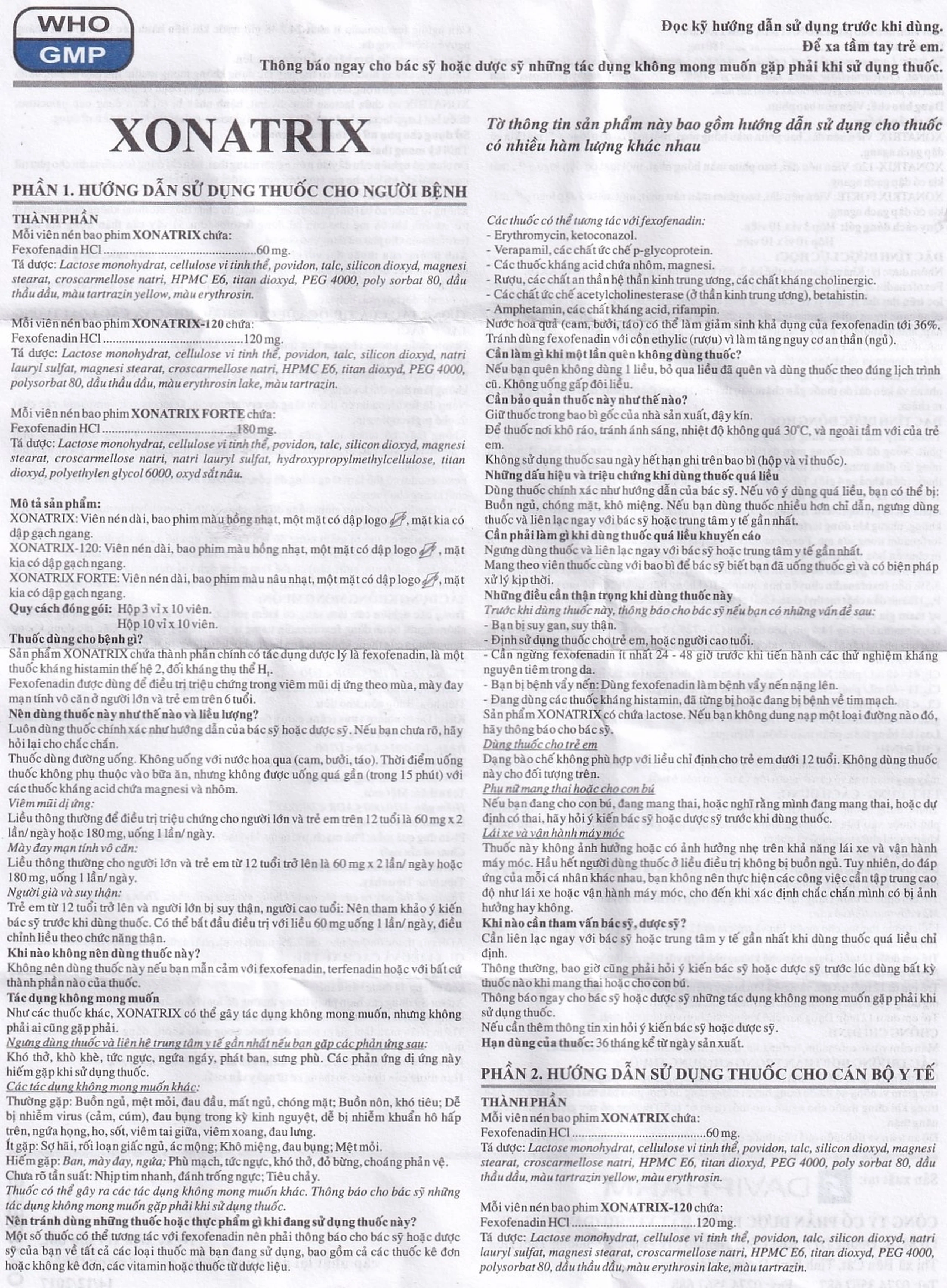 Thuốc Xonatrix-120 DaviPharm điều trị triệu chứng viêm mũi dị ứng theo mùa (3 vỉ x 10 viên)