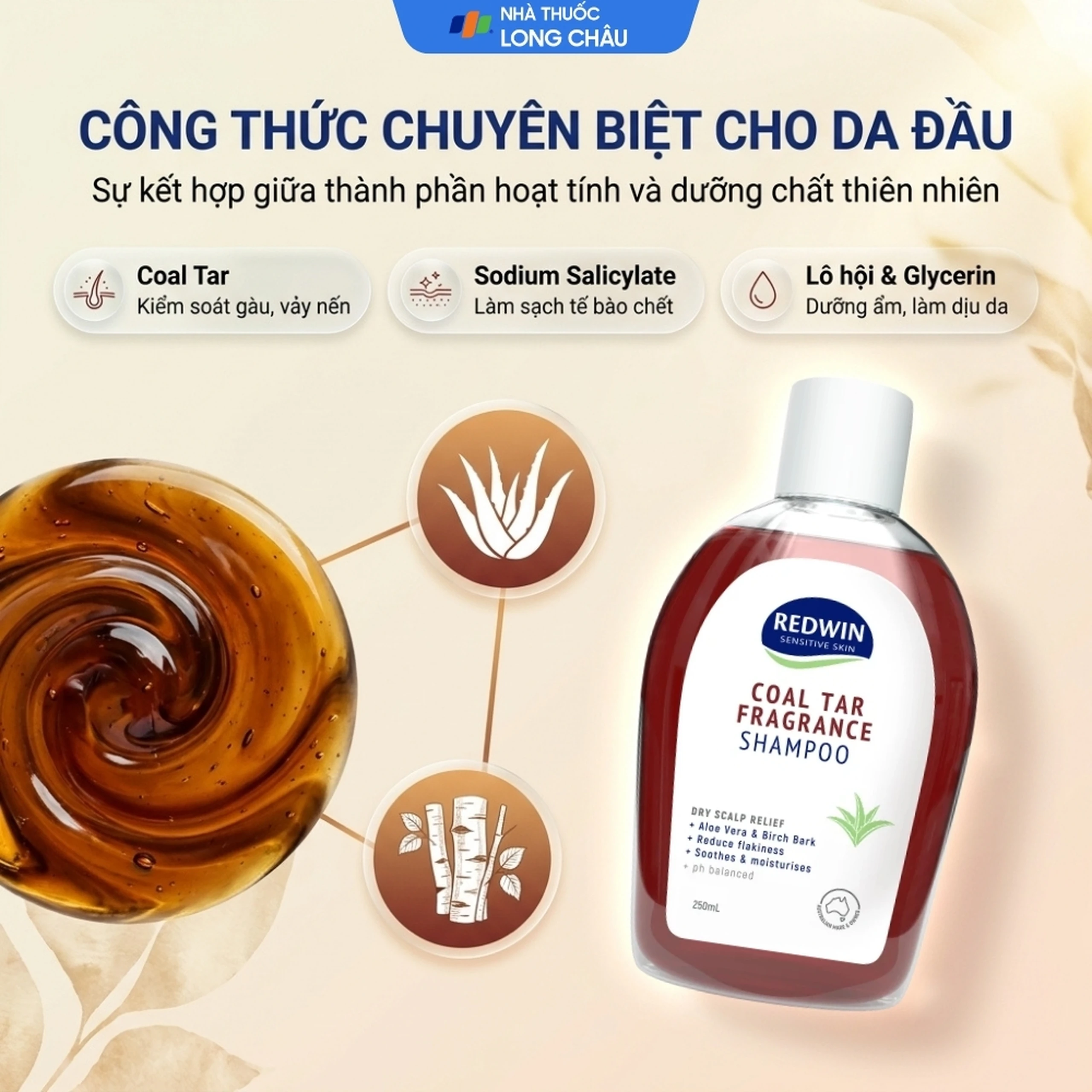 Dầu gội sạch gàu, giảm nhờn Redwin Coal Tar Fragrance Shampoo 250ml 3