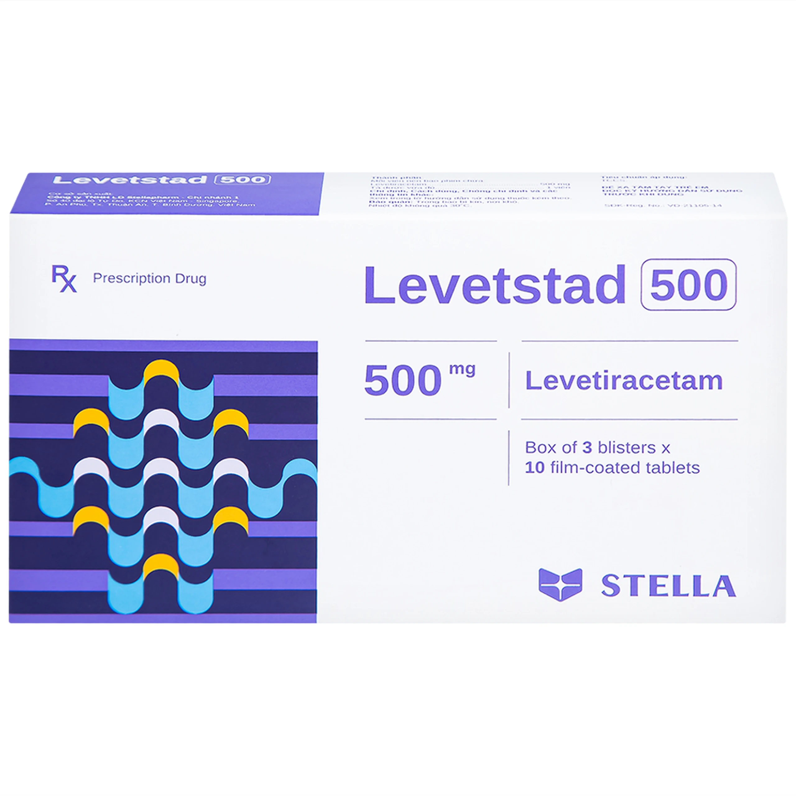 Thuốc Levetstad 500 Stella điều trị động kinh khởi phát cục bộ (3 vỉ x 10 viên)