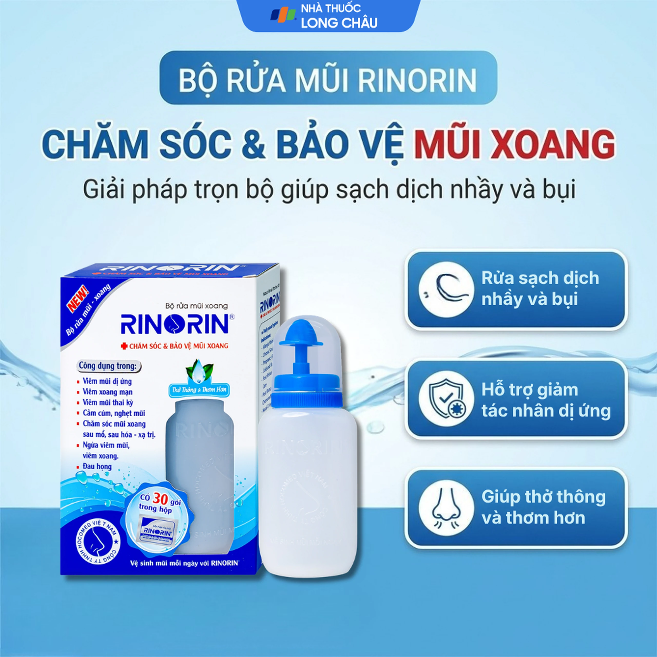 Bộ rửa mũi Rinorin (1 bình x 30 gói) chăm sóc và bảo vệ mũi xoang, viêm mũi dị ứng 2