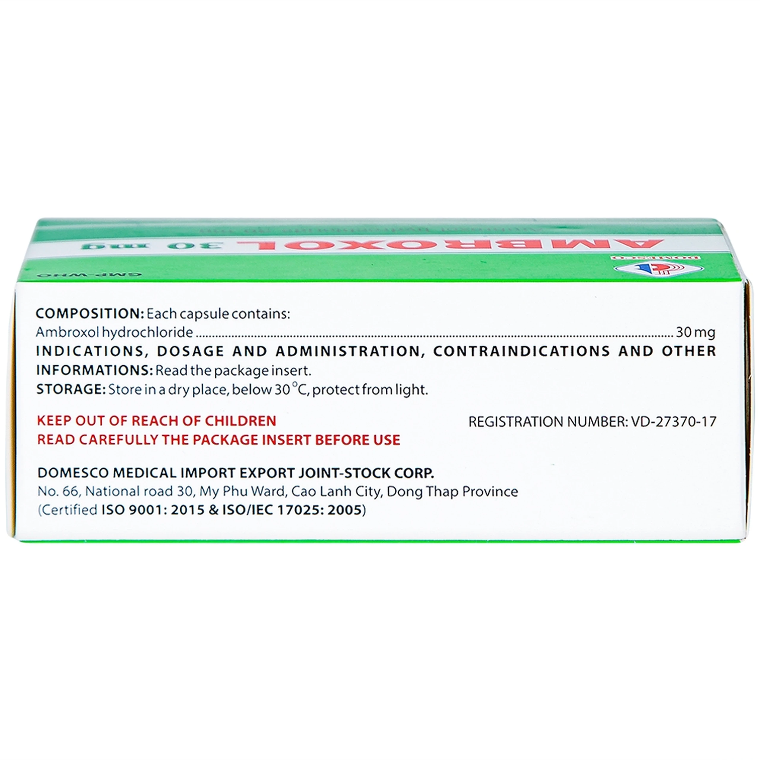 Thuốc Ambroxol 30mg Domesco điều trị viêm phế quản, hen phế quản (10 vỉ x 10 viên)