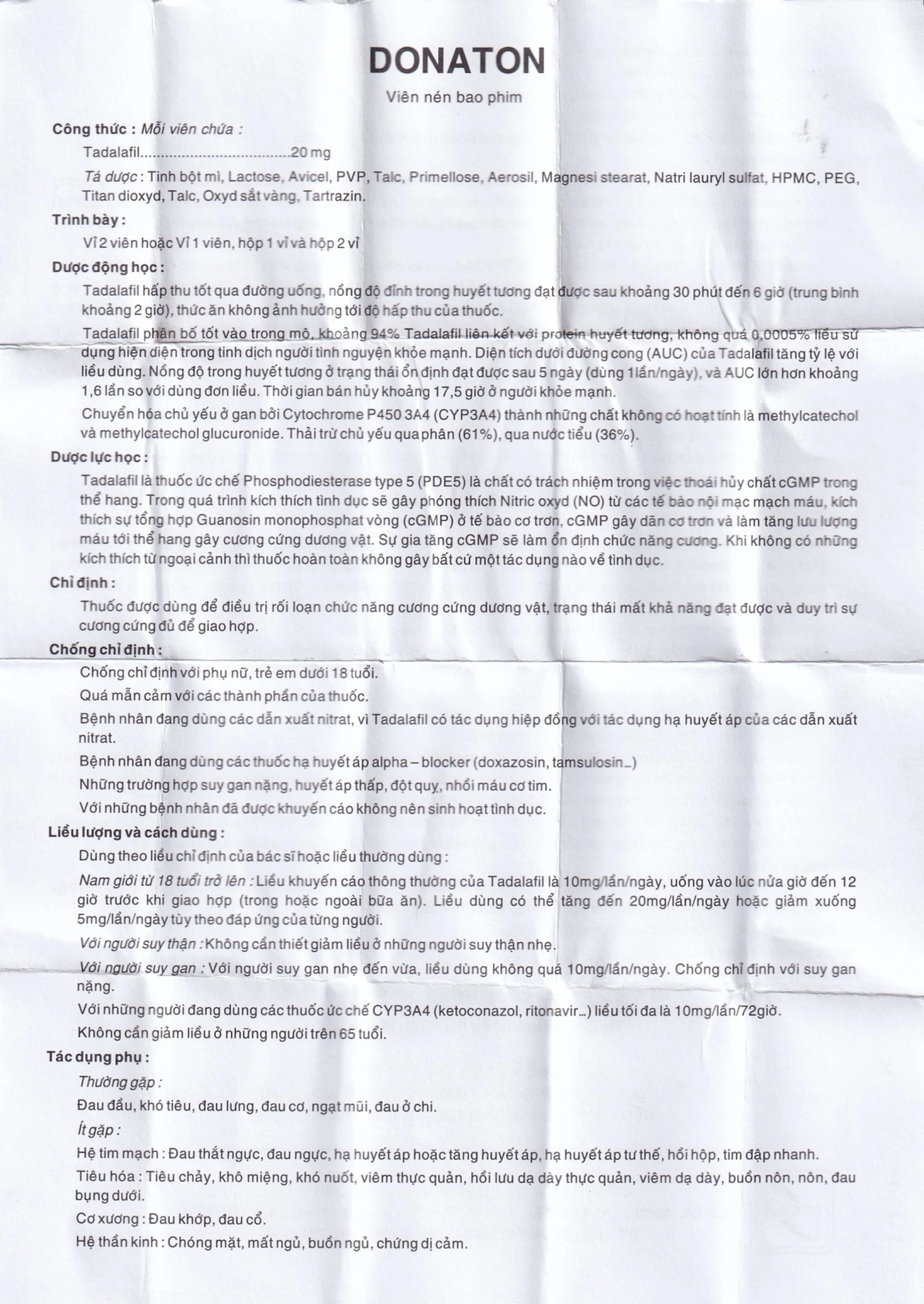 Thuốc Donaton 20 Đông Nam điều trị rối loạn chức năng cương cứng dương vật (2 vỉ x 2 viên)