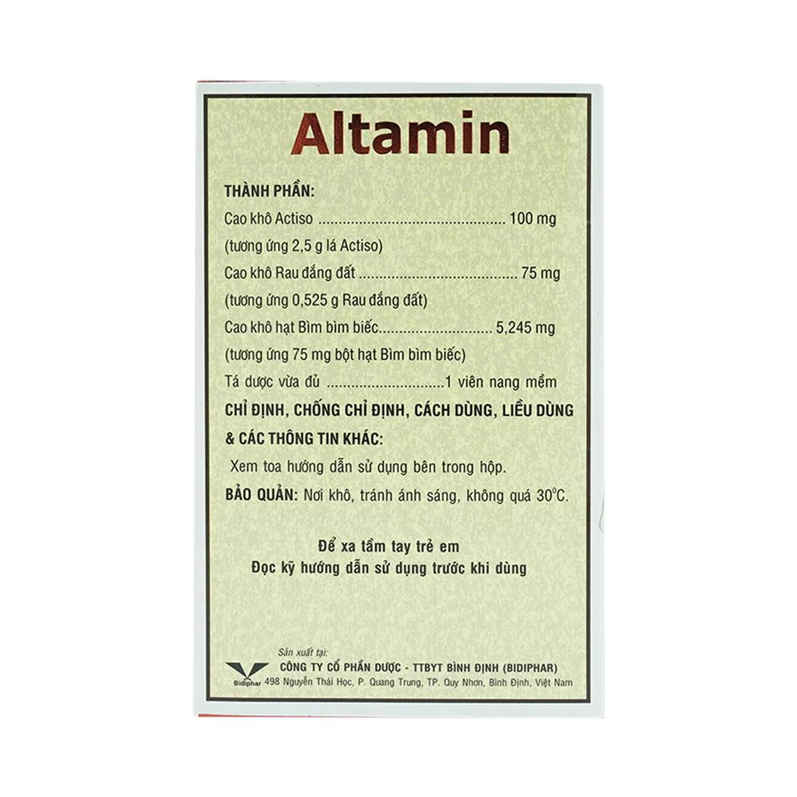 Thuốc Altamin Bidiphar hỗ trợ điều trị suy giảm chức năng gan (10 vỉ x 10 viên)