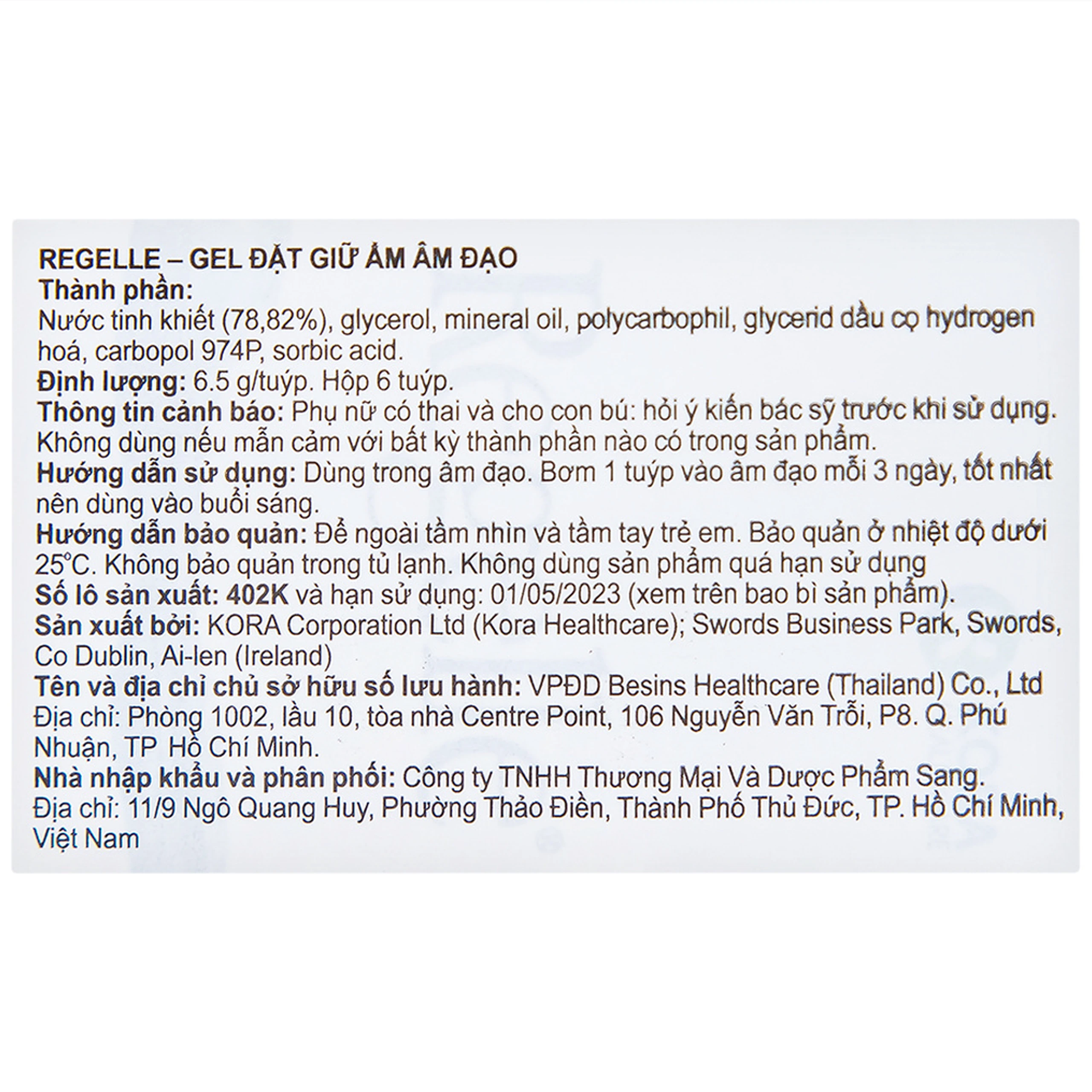 Gel phụ khoa Regelle hộp (6 tuýp) giúp giữ ẩm, giảm nhanh các triệu chứng khô, ngứa rát, khó chịu của âm đạo