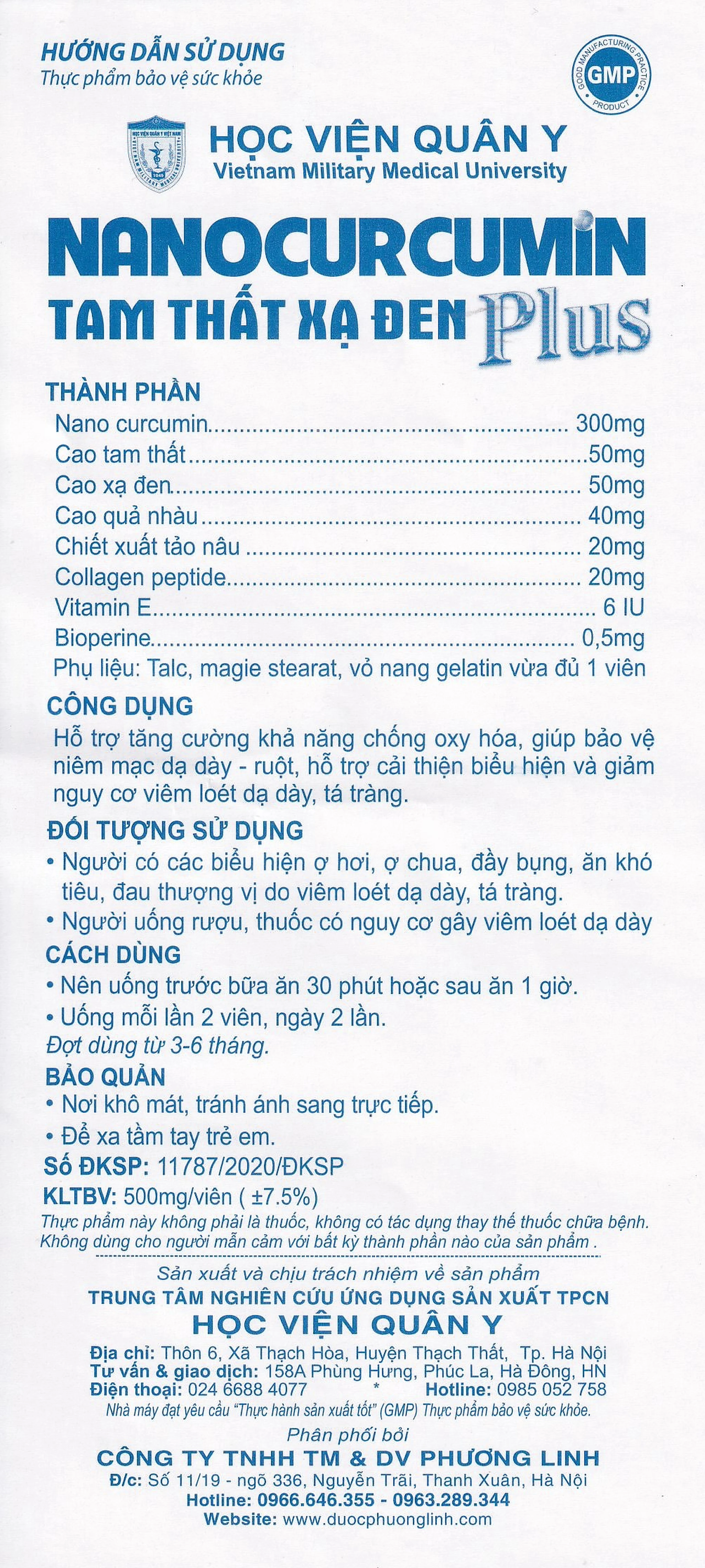 Viên uống giảm viêm loét dạ dày tá tràng Nanocurcumin Tam Thất Xạ Đen Plus (3 vỉ x 10 viên)
