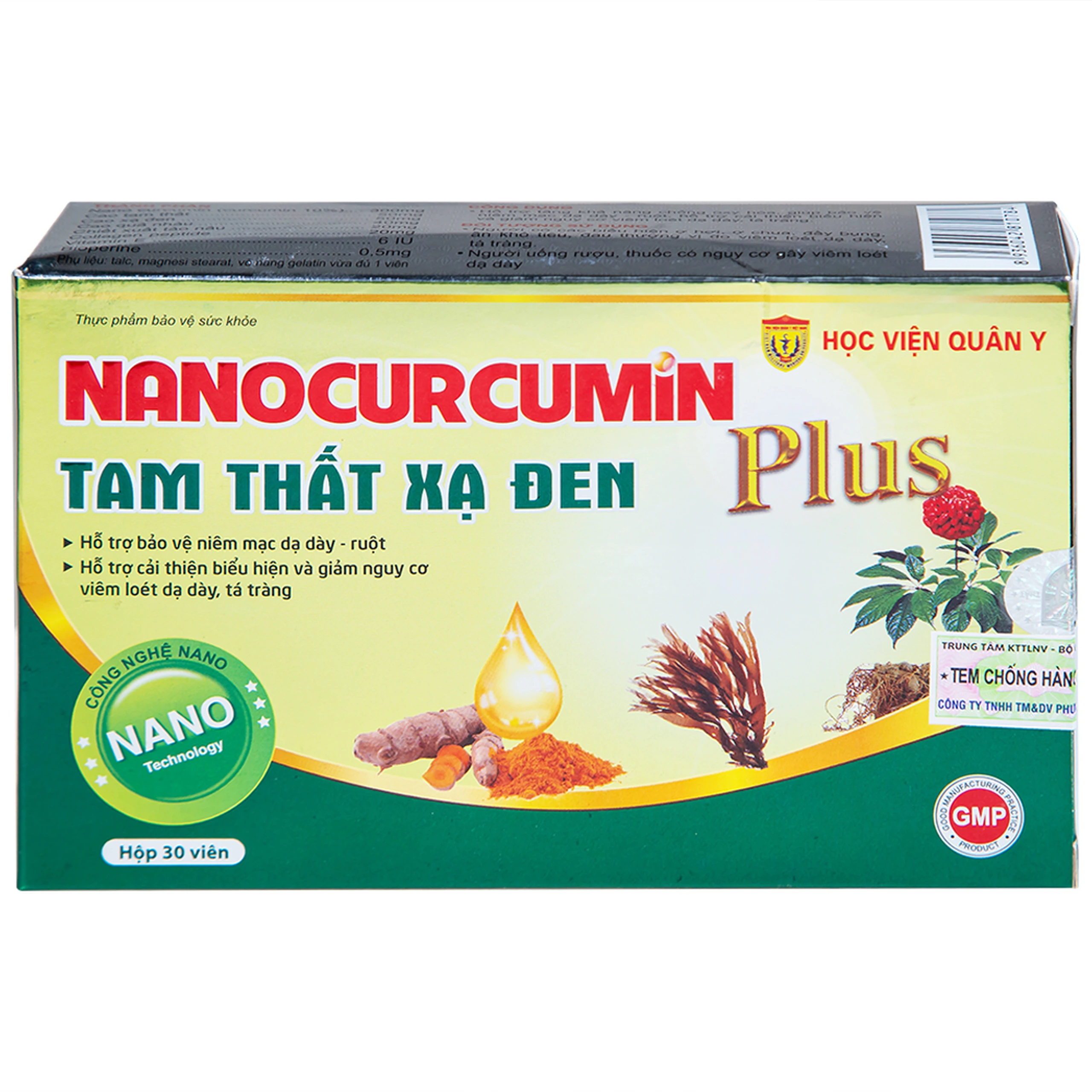 Viên uống giảm viêm loét dạ dày tá tràng Nanocurcumin Tam Thất Xạ Đen Plus (3 vỉ x 10 viên)