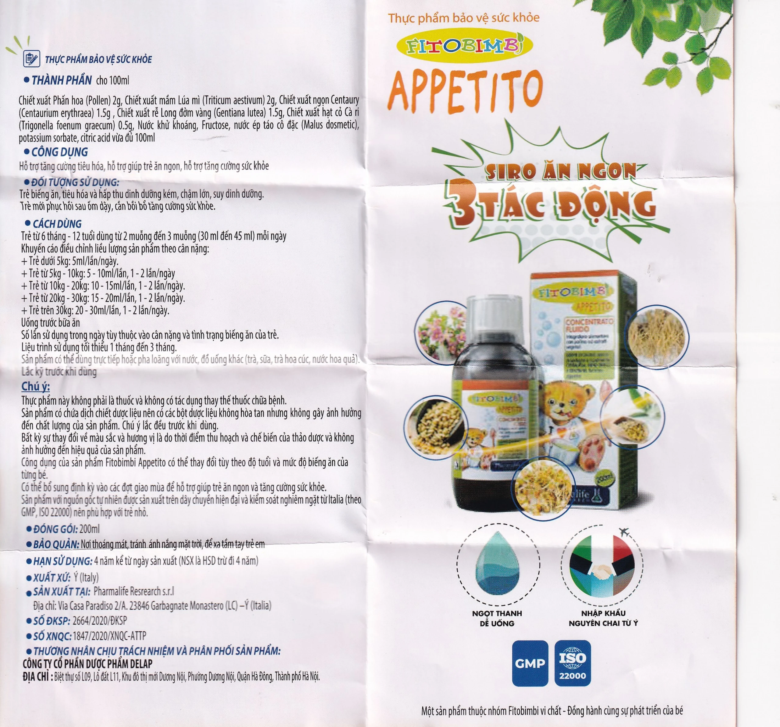 Siro hỗ trợ giúp trẻ ăn ngon Fitobimbi Appetito (200ml)