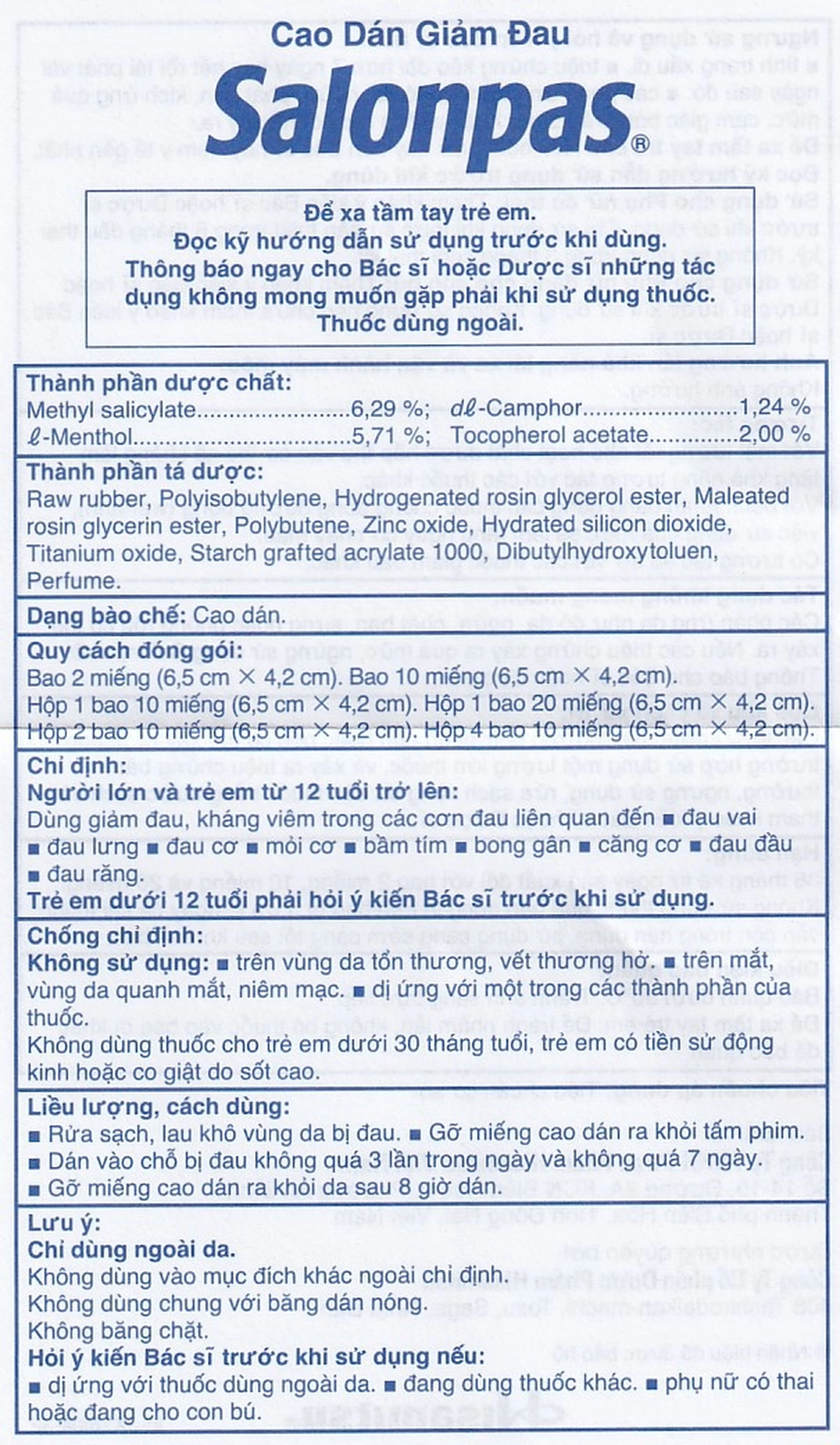 Cao dán Salonpas Hisamitsu giảm đau vai, đau lưng, đau cơ (2 gói x 10 miếng)