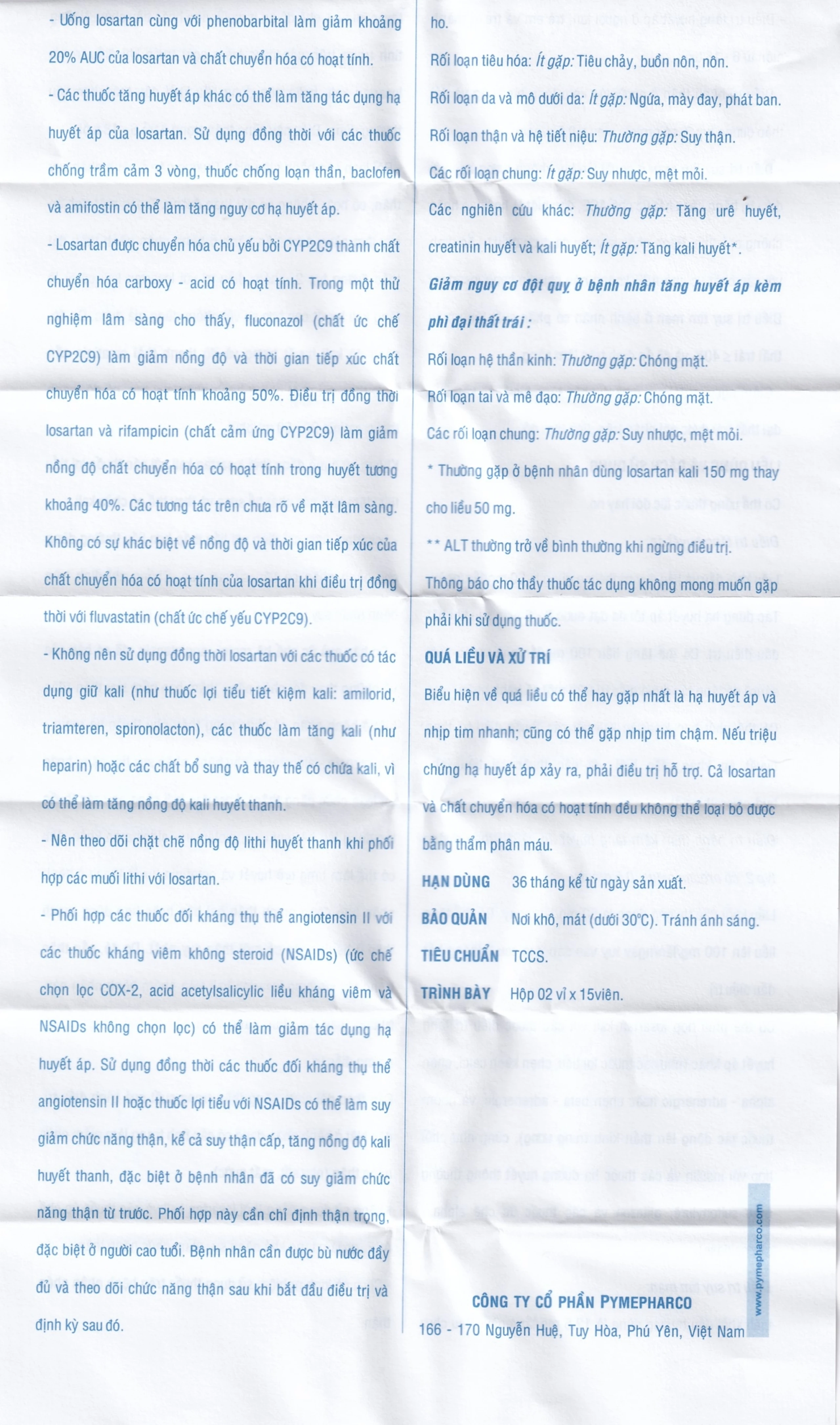 Thuốc Pyzacar 25mg Pymepharco chống tăng huyết áp (2 vỉ x 15 viên)