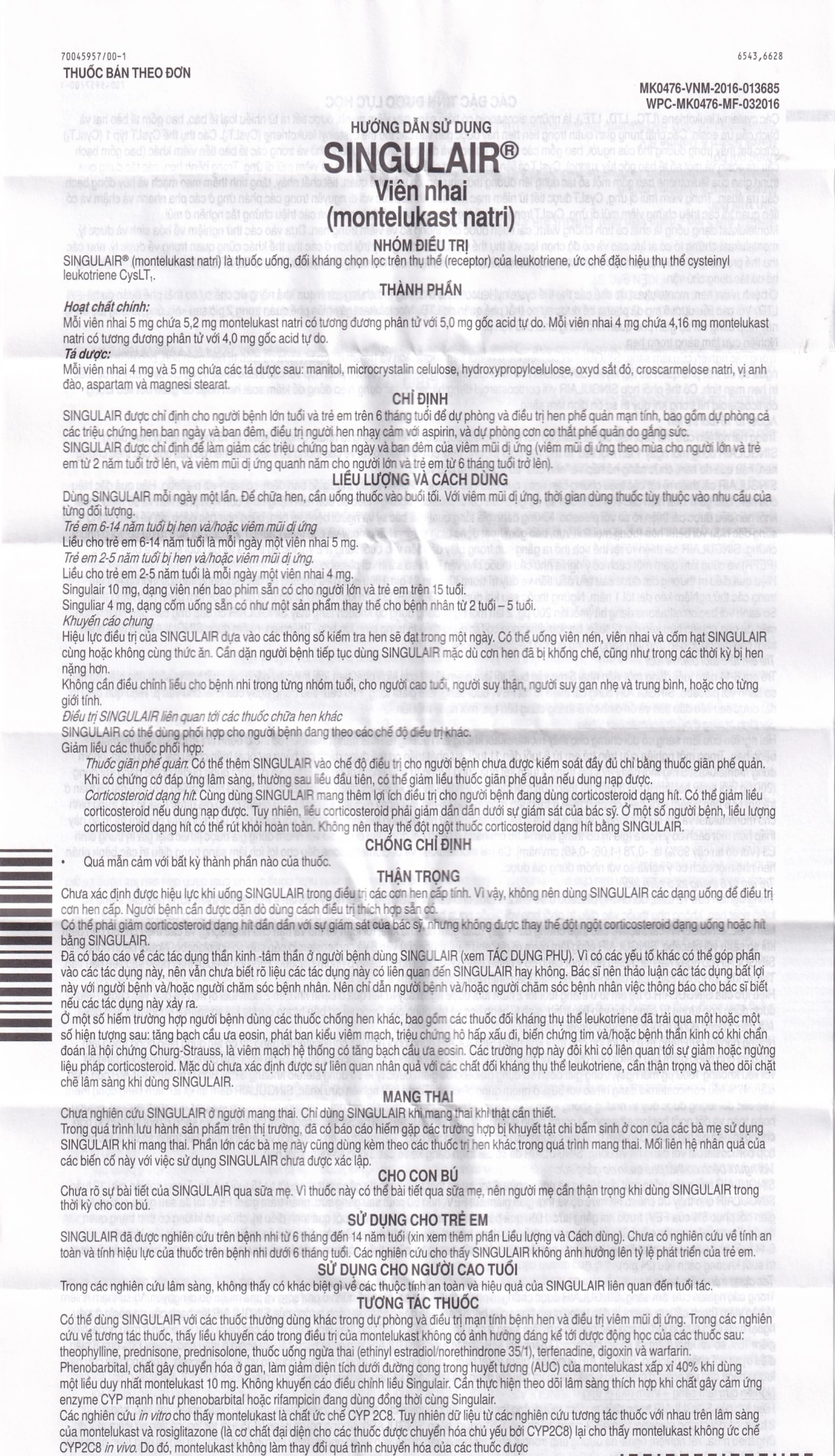 Viên nhai Singulair 5mg MSD điều trị hen phế quản mạn tính (2 vỉ x 14 viên) 