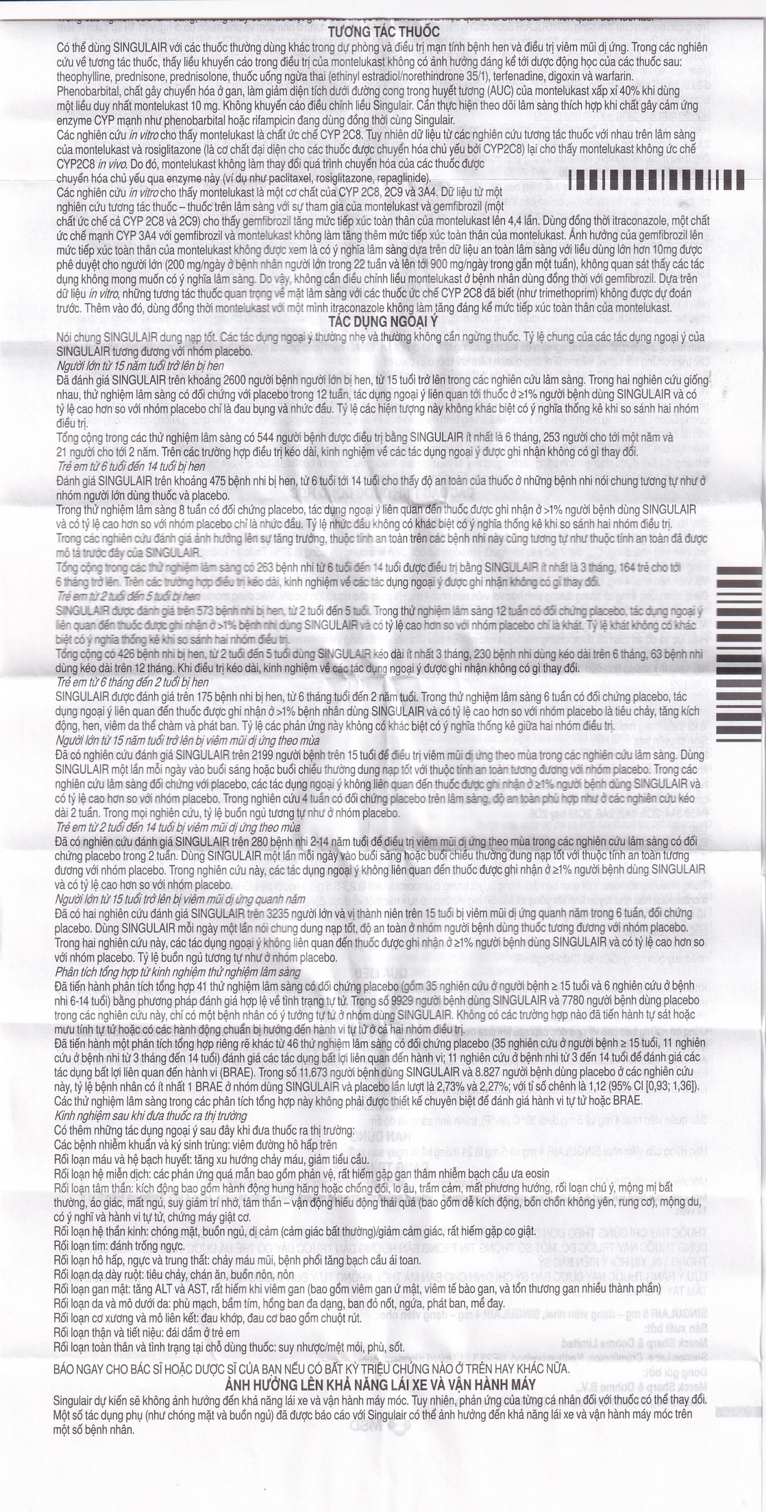 Viên nhai Singulair 5mg MSD điều trị hen phế quản mạn tính (2 vỉ x 14 viên) 