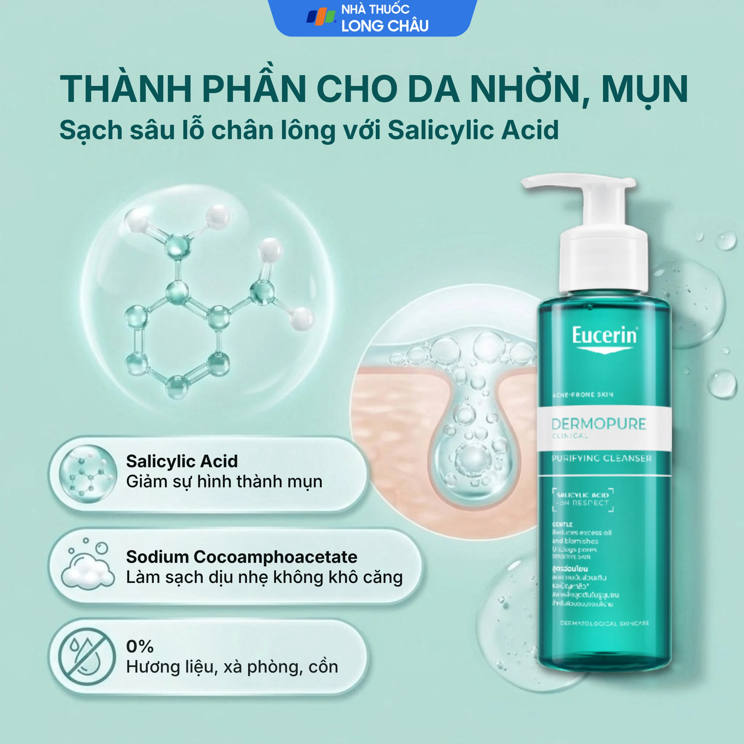 Gel rửa mặt Eucerin dermopure clinical purifying cleanser dành cho da nhờn, mụn (200ml) 3