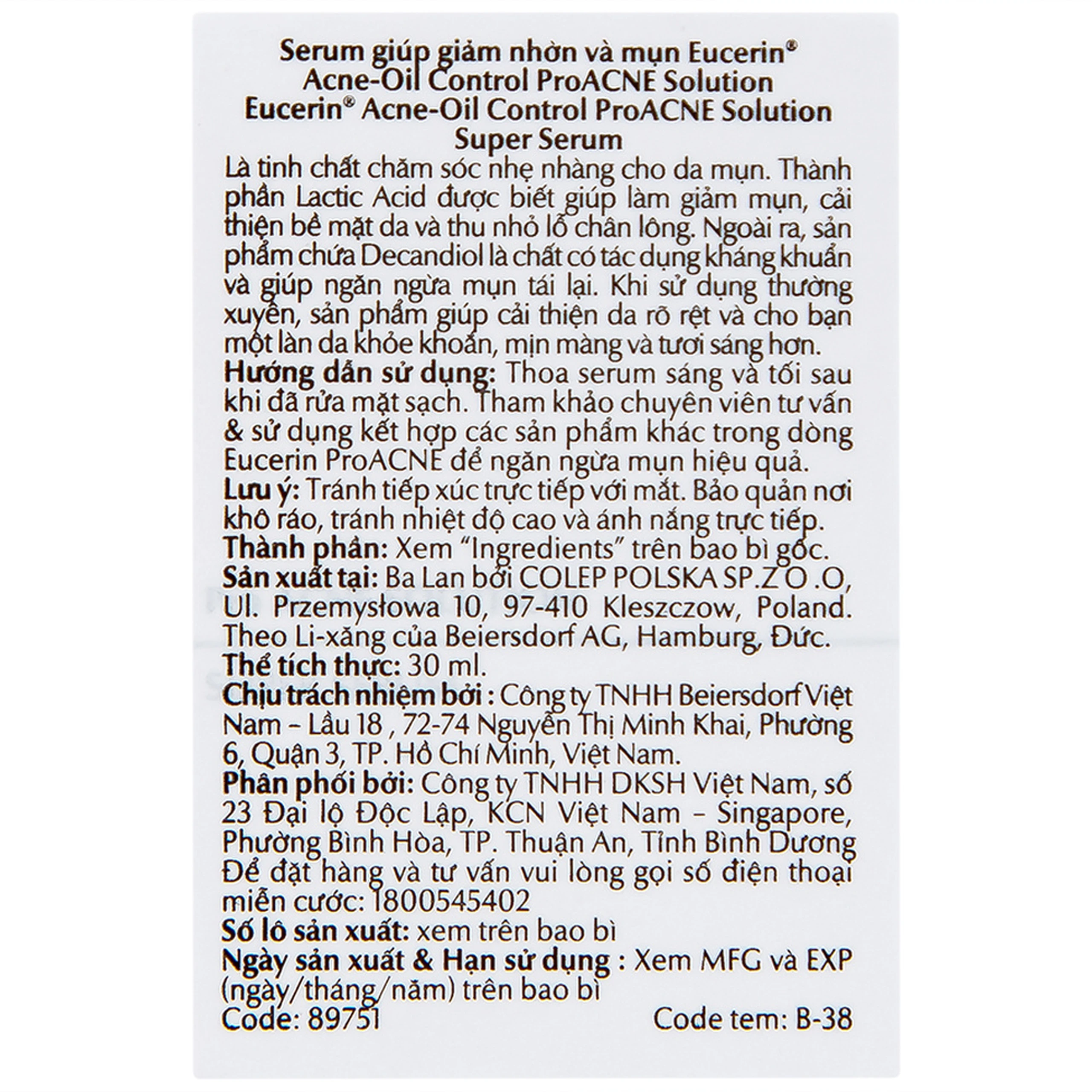 Serum Eucerin Pro Acne Solution Super giảm nhờn mụn (30ml)