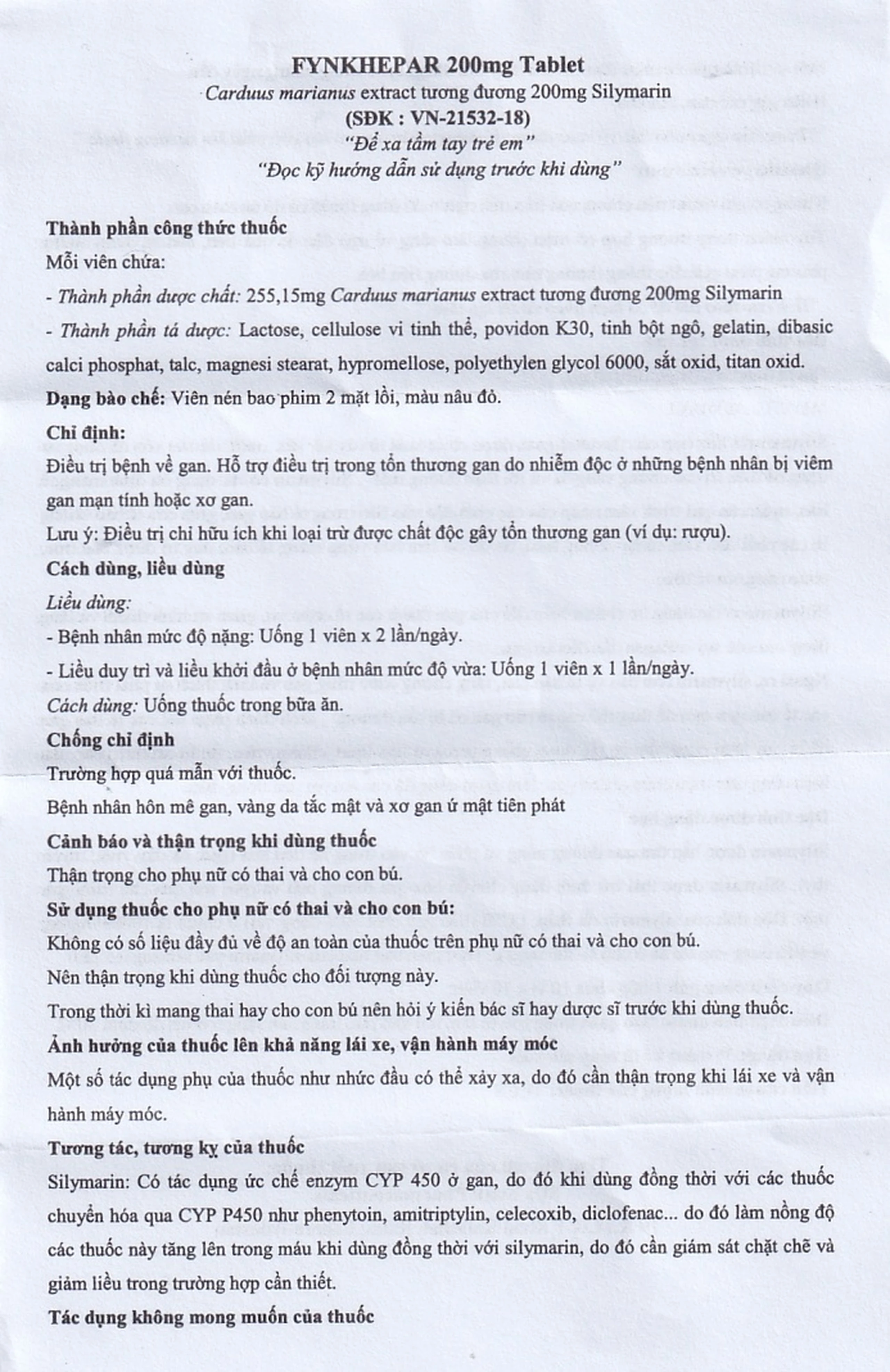 Thuốc Fynkhepar 200mg Fynk điều trị hỗ trợ các bệnh về gan do nhiễm độc (10 vỉ x 10 viên)